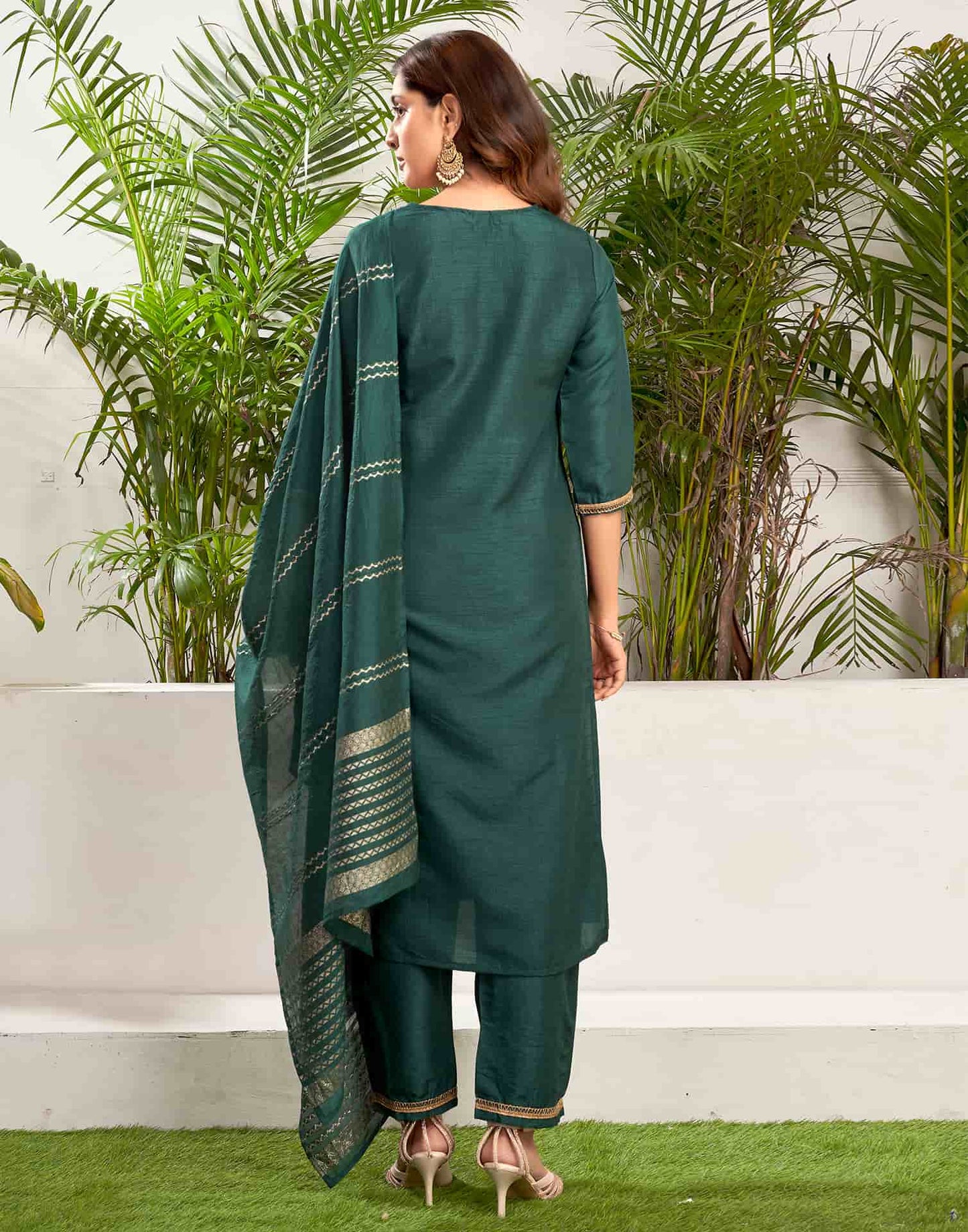 Silk Blend Woven Straight Kurta with Pant & Dupatta