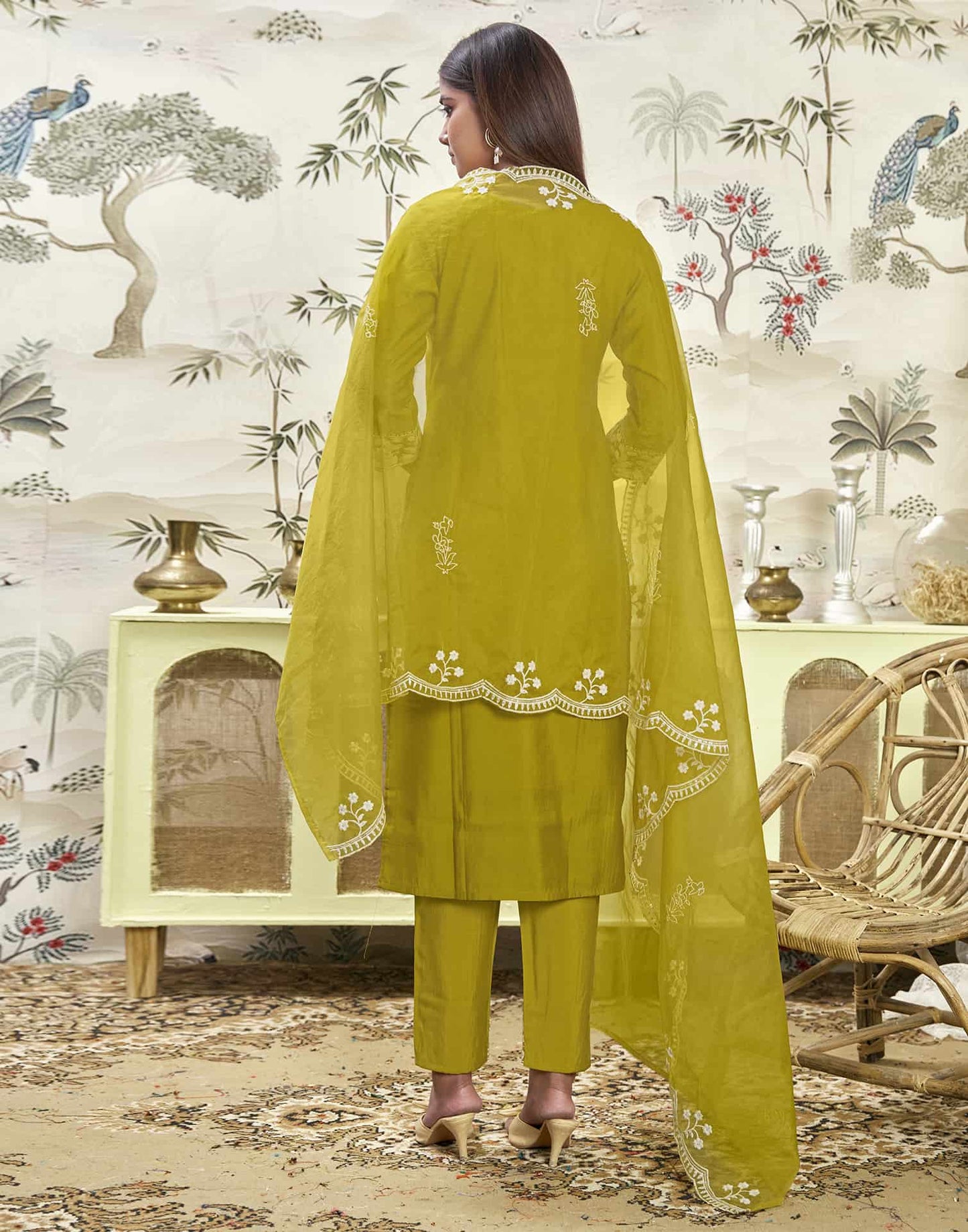 Silk Blend Embroidered Straight Kurta with Pant & Dupatta