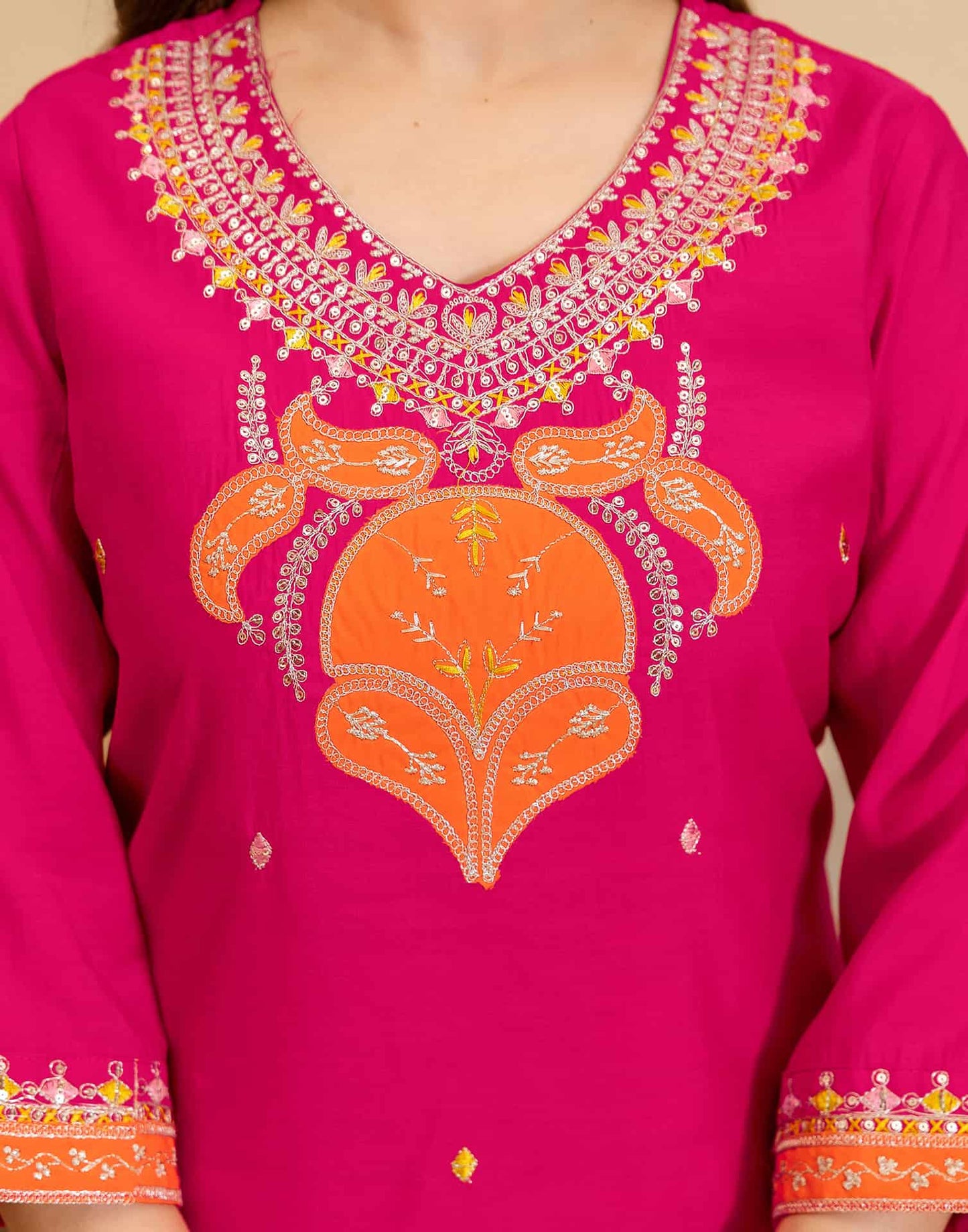 Silk Blend Embroidered Straight Kurta with Pant & Dupatta