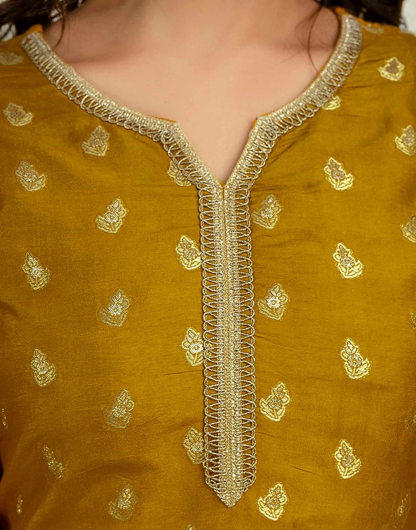 Silk Blend Weaving and Lace Straight Kurta with Pant & Dupatta