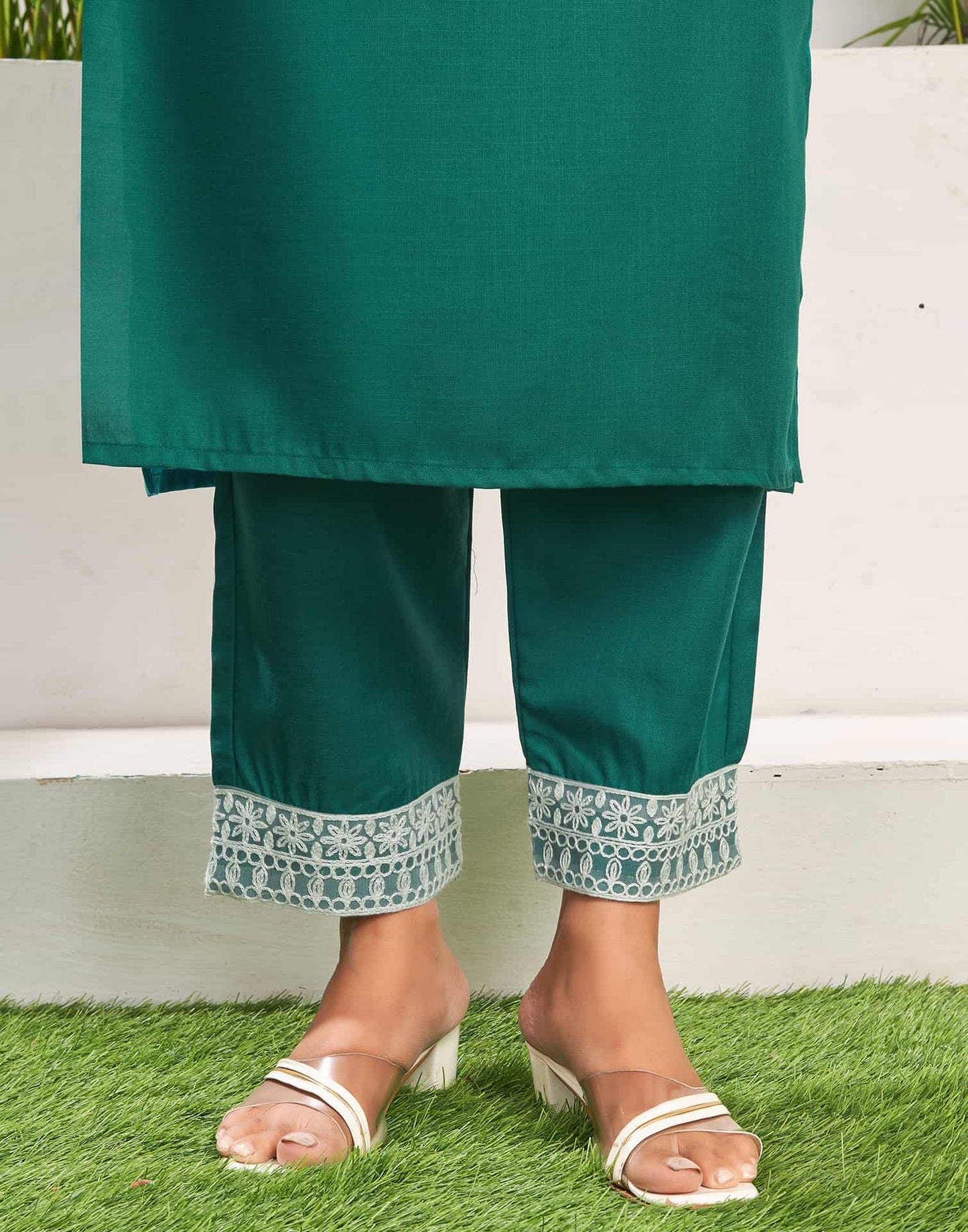 Cotton Blend Embroidered Straight Kurta with Pant & Dupatta