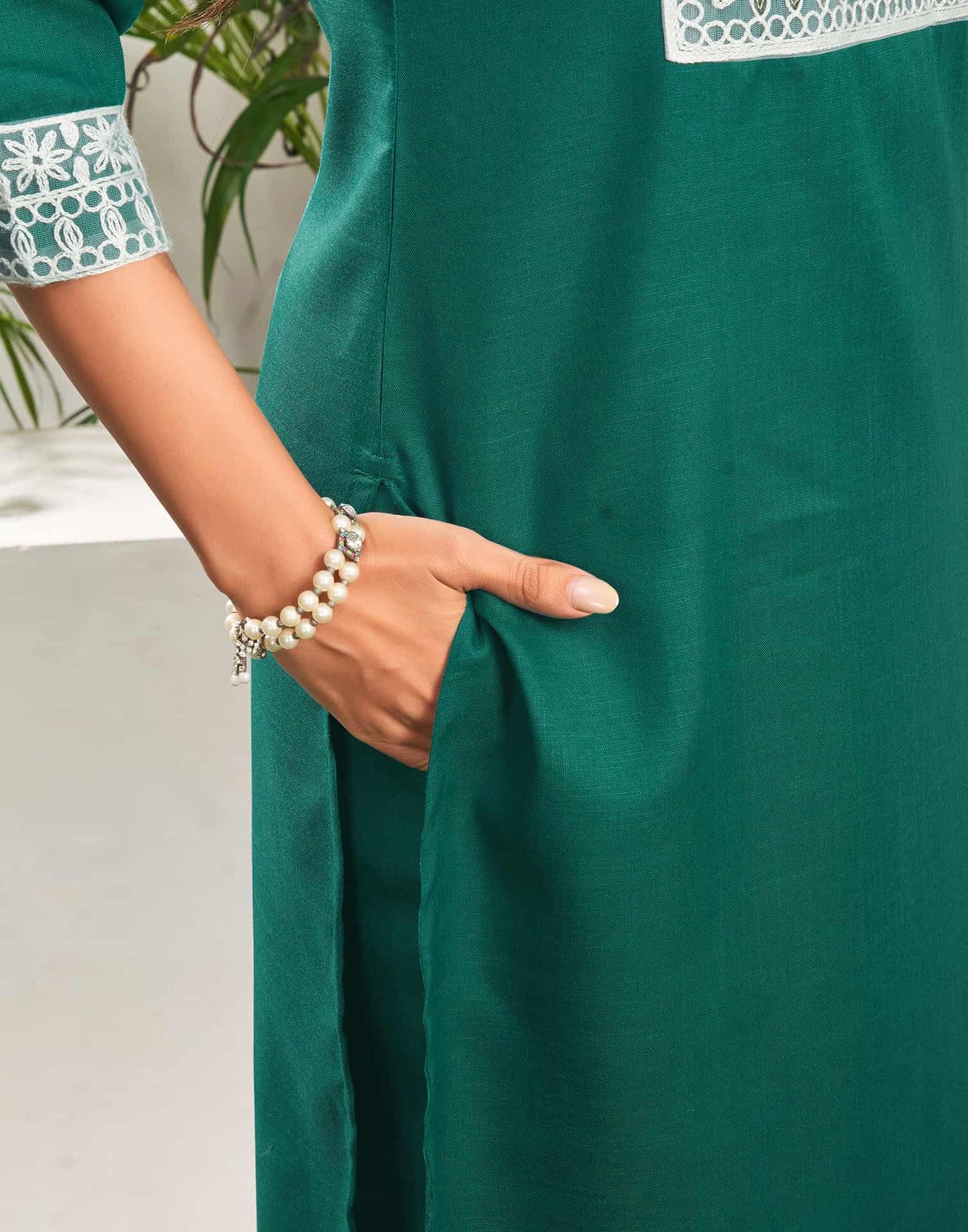 Cotton Blend Embroidered Straight Kurta with Pant & Dupatta