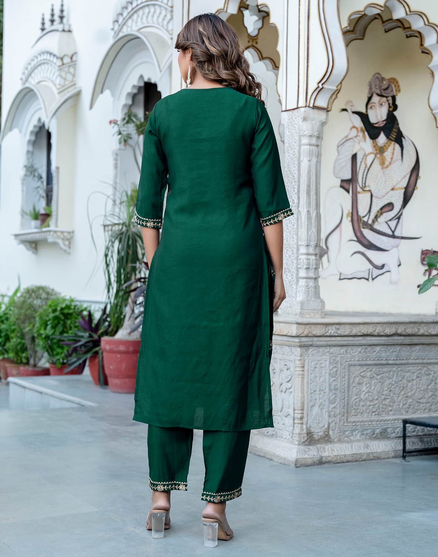 Silk Blend Embroidered Straight Kurta with Pant & Dupatta