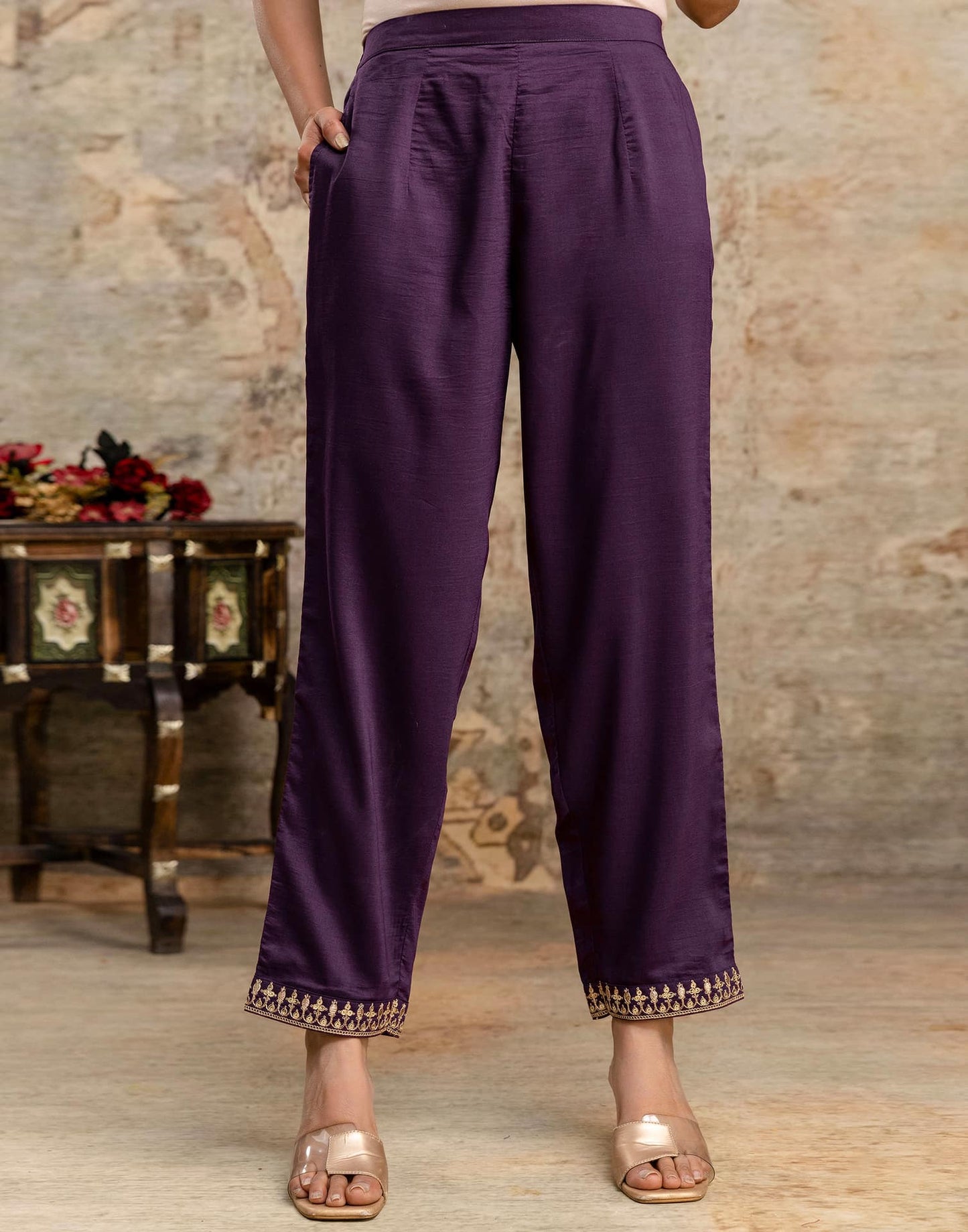 Silk Blend Sequence and Embroidery Work Straight Kurta with Pant & Dupatta