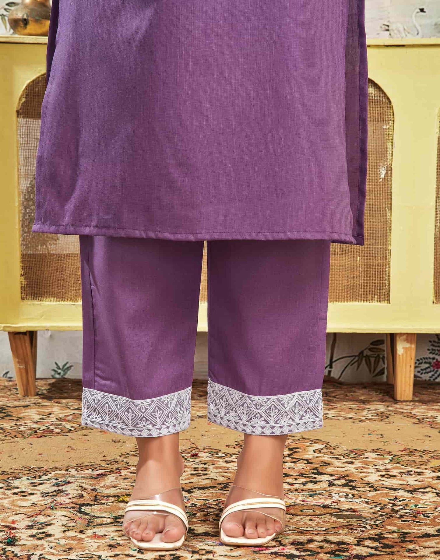 Cotton Blend Embroidered Straight Kurta with Pant & Dupatta