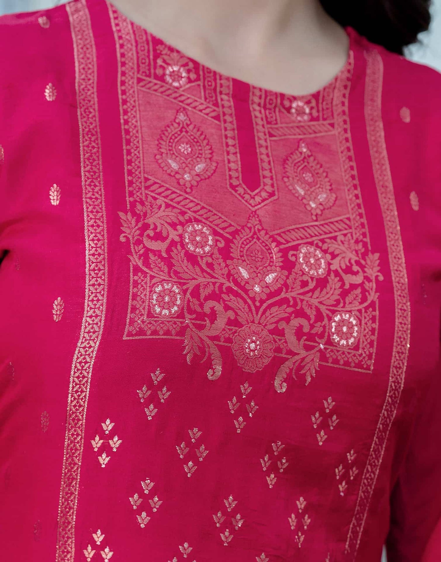 Silk Blend Woven Straight Kurta with Pant & Dupatta