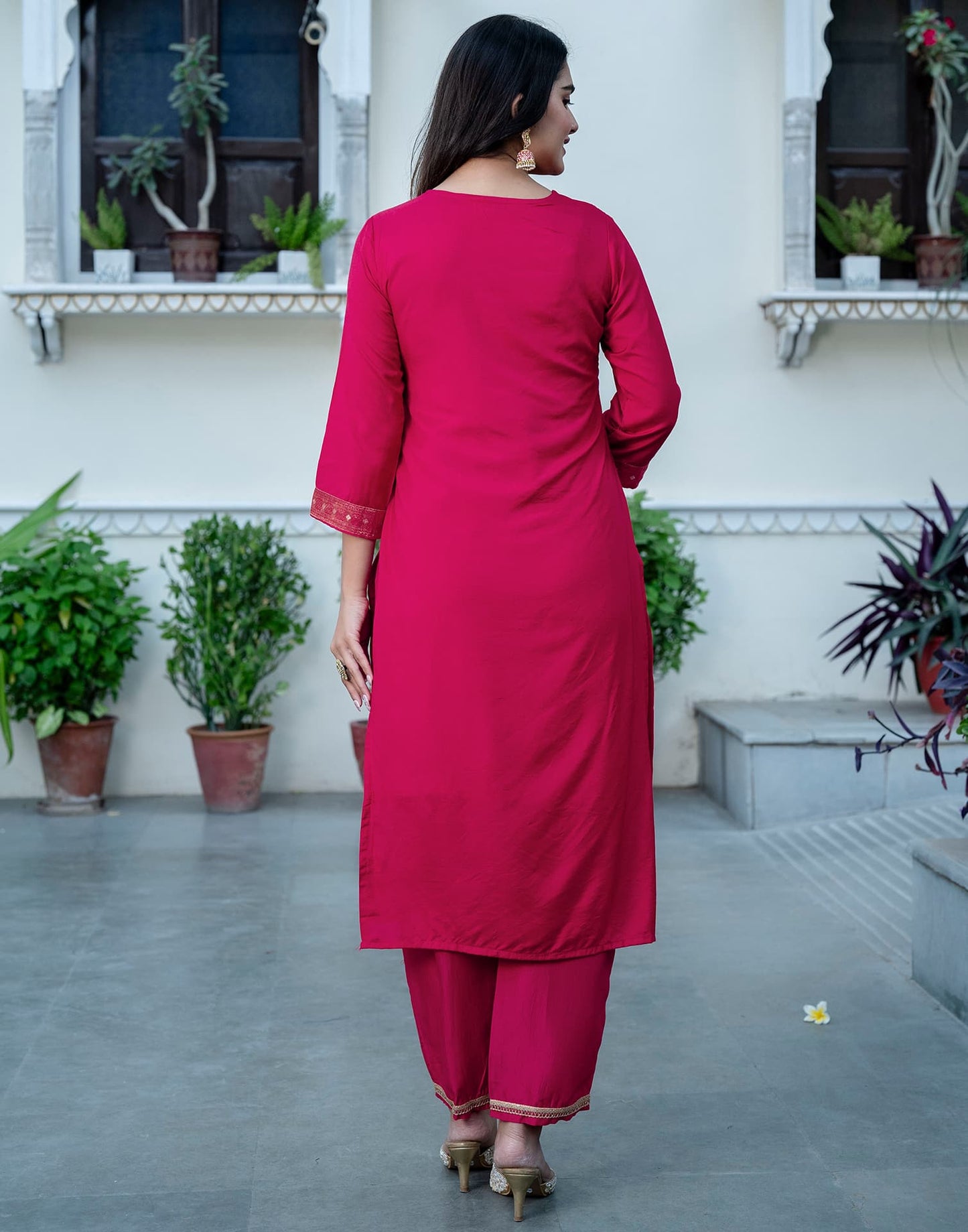 Silk Blend Woven Straight Kurta with Pant & Dupatta