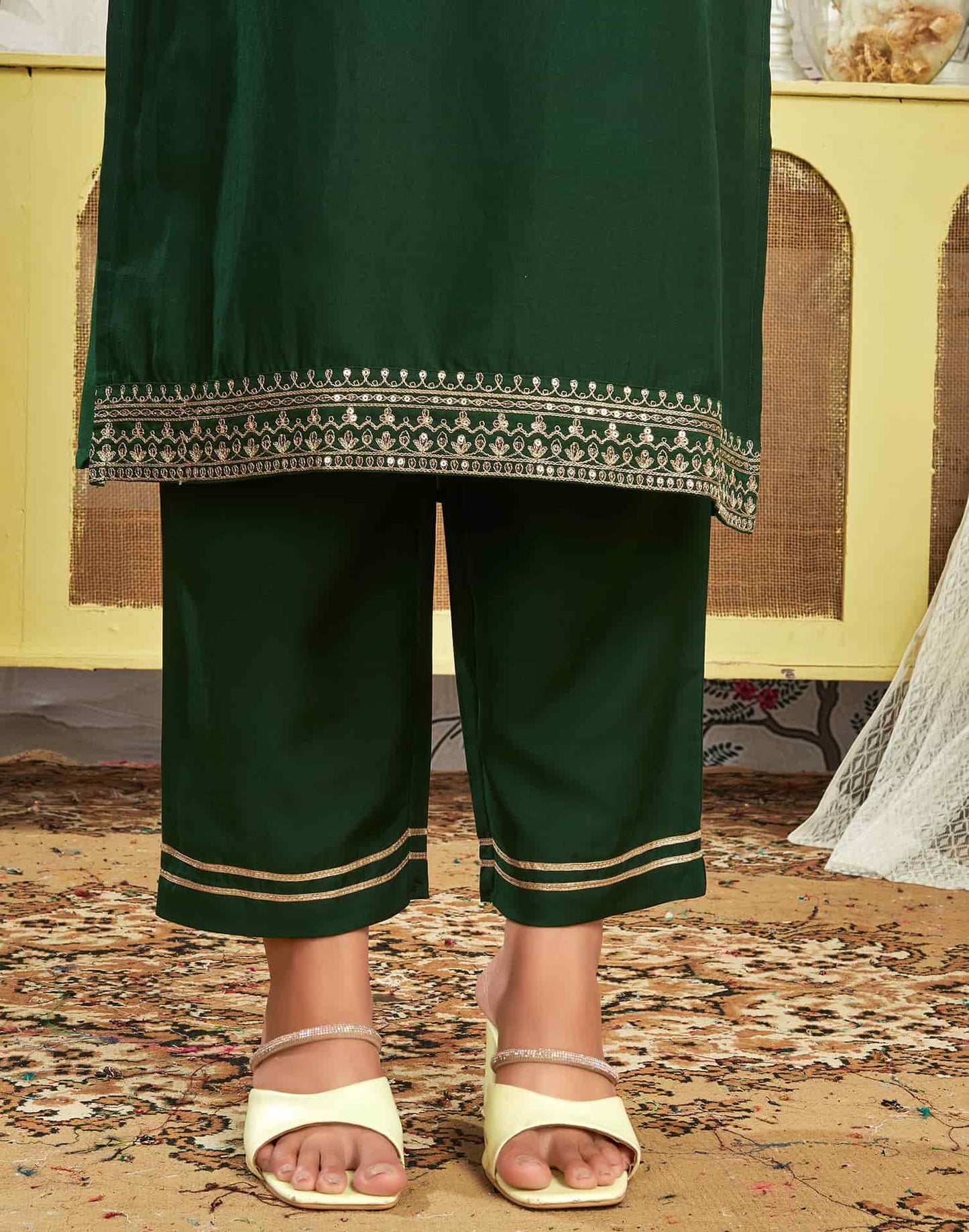 Silk Blend Embroidered Straight Kurta with Pant & Dupatta