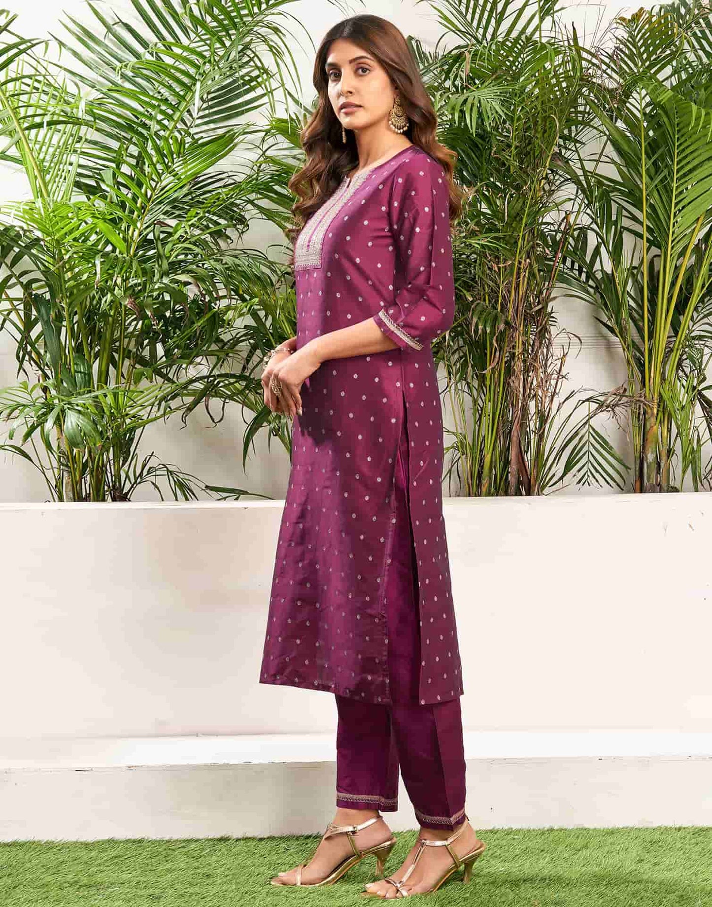 Silk Blend Dyed, Sequence and Embroidery Work, Jacquard and Lace Straight Kurta with Pant & Dupatta
