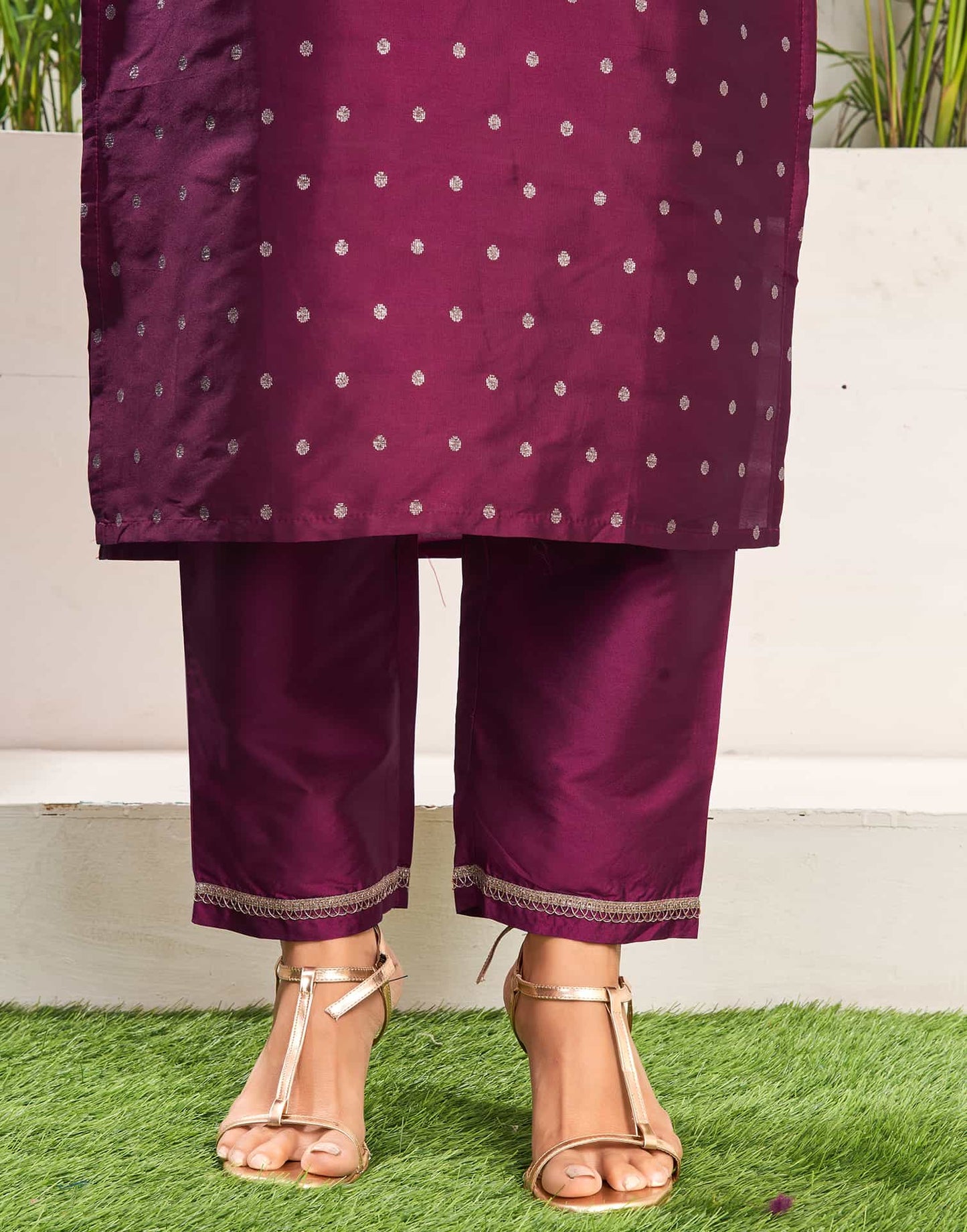 Silk Blend Dyed, Sequence and Embroidery Work, Jacquard and Lace Straight Kurta with Pant & Dupatta