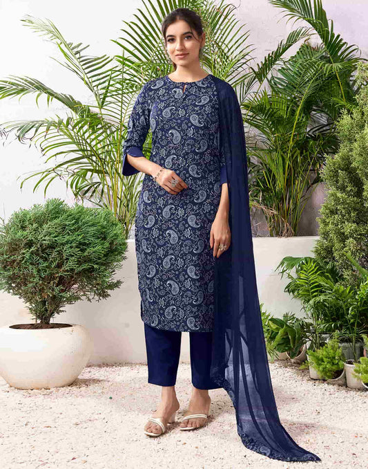 Crepe Printed Straight Kurta with Pant & Dupatta
