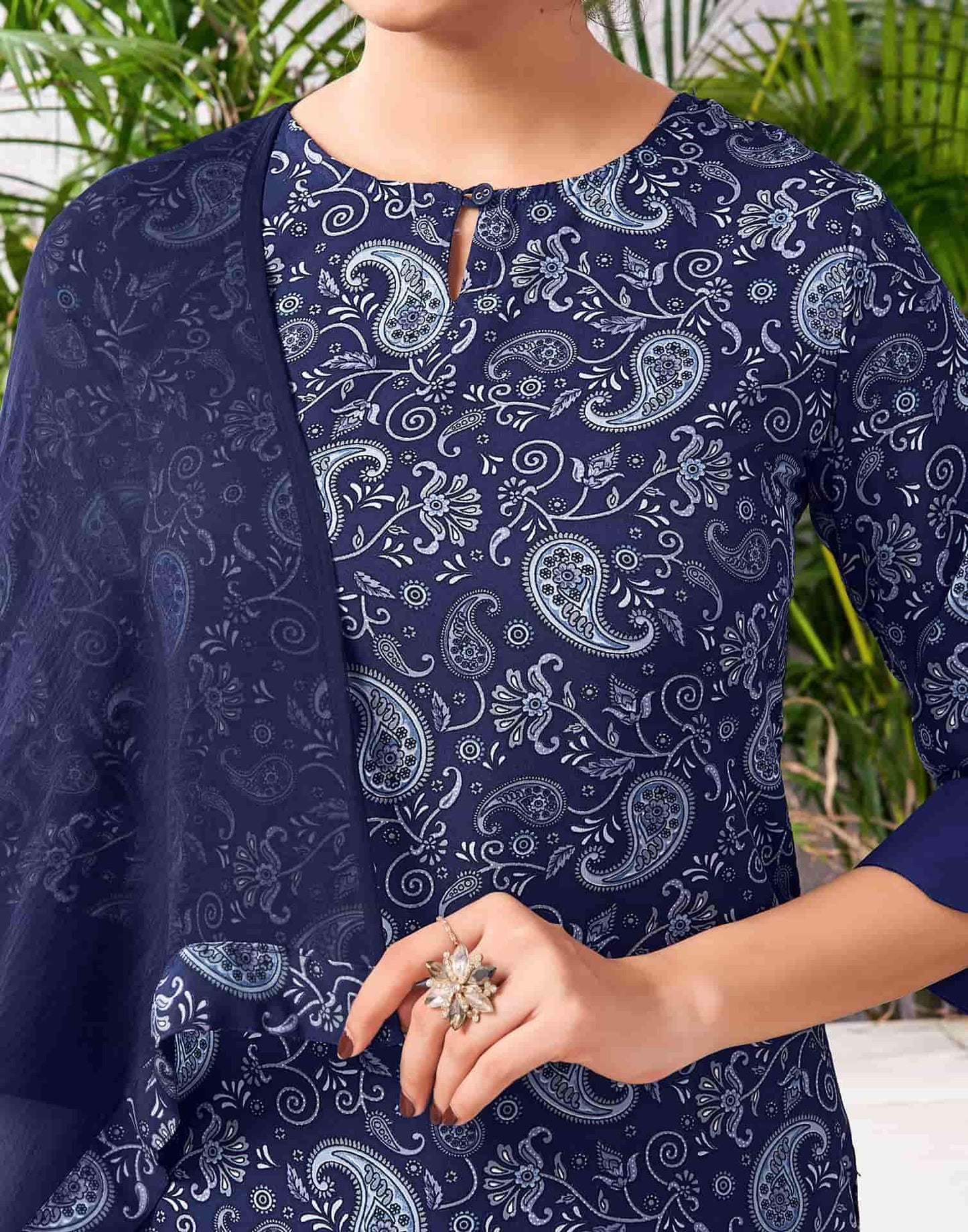 Crepe Printed Straight Kurta with Pant & Dupatta