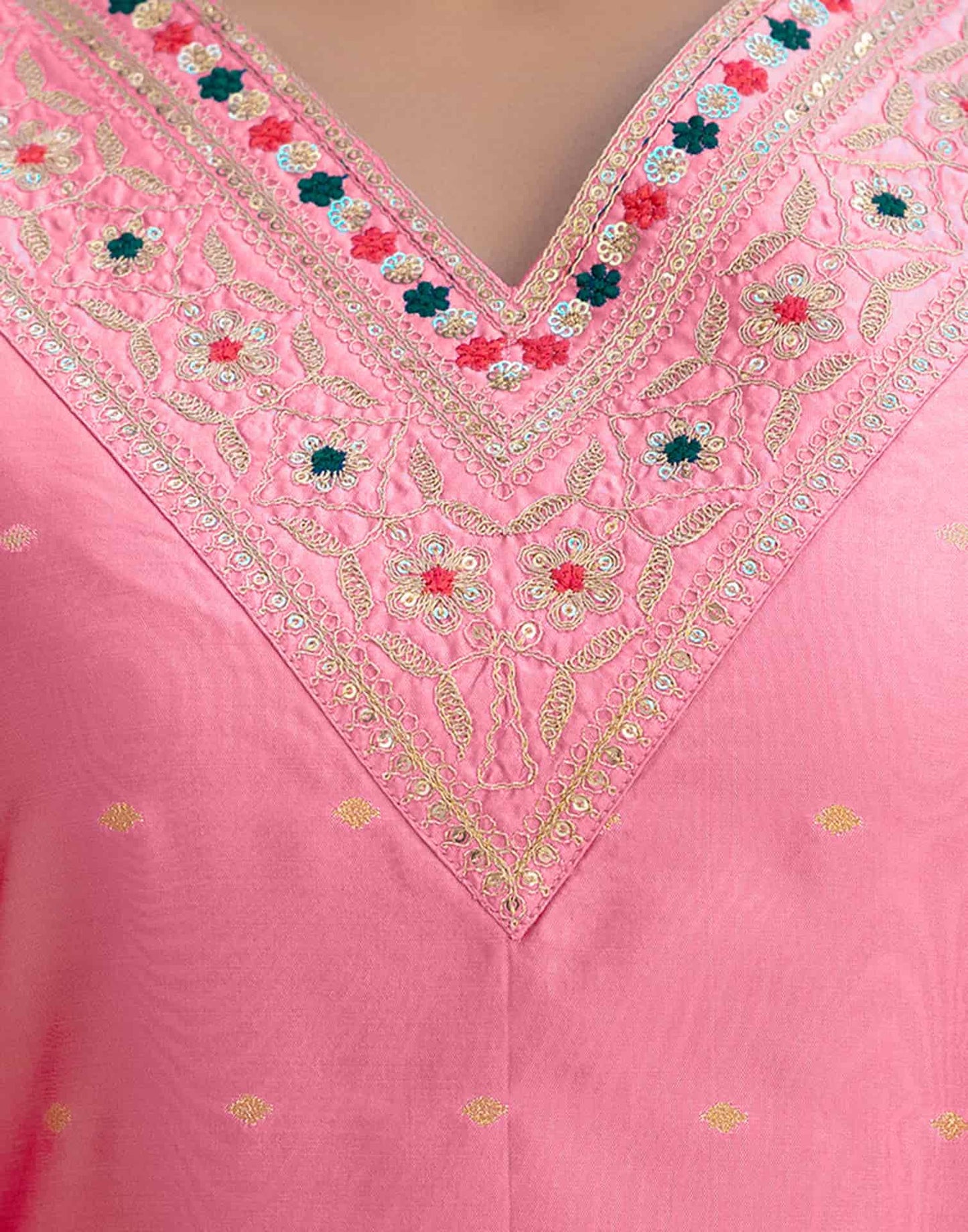 Silk Blend Embroidery and Sequins Work, Weaving, Lace Straight Kurta with Pant & Dupatta