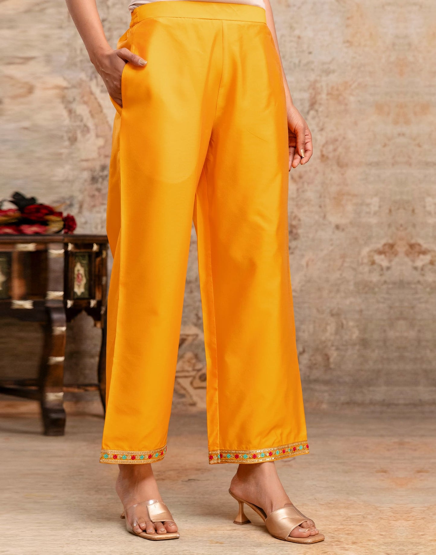 Silk Blend Embroidery and Sequins Work, Weaving, Lace Straight Kurta with Pant & Dupatta