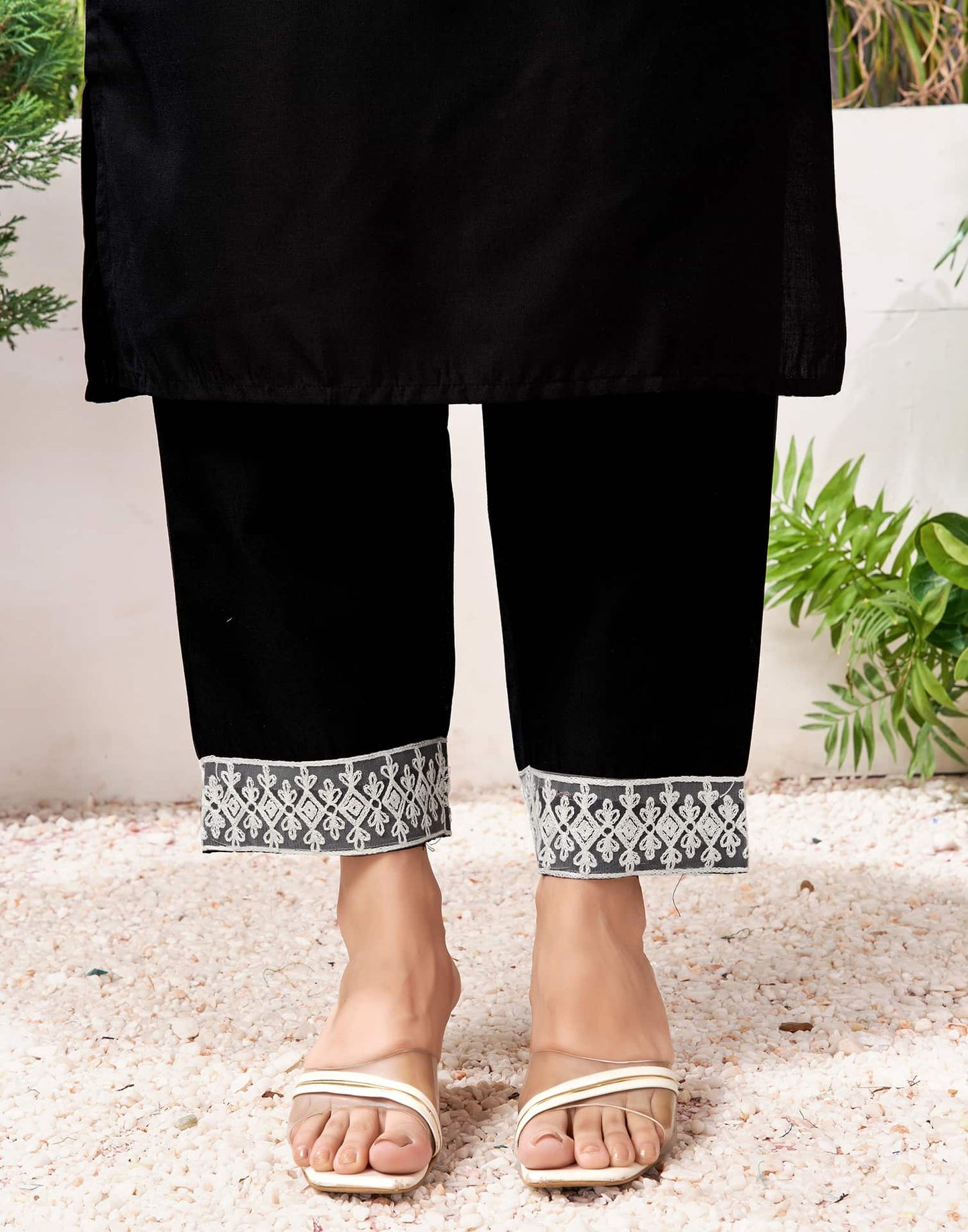 Cotton Blend Embroidered Straight Kurta with Pant & Dupatta