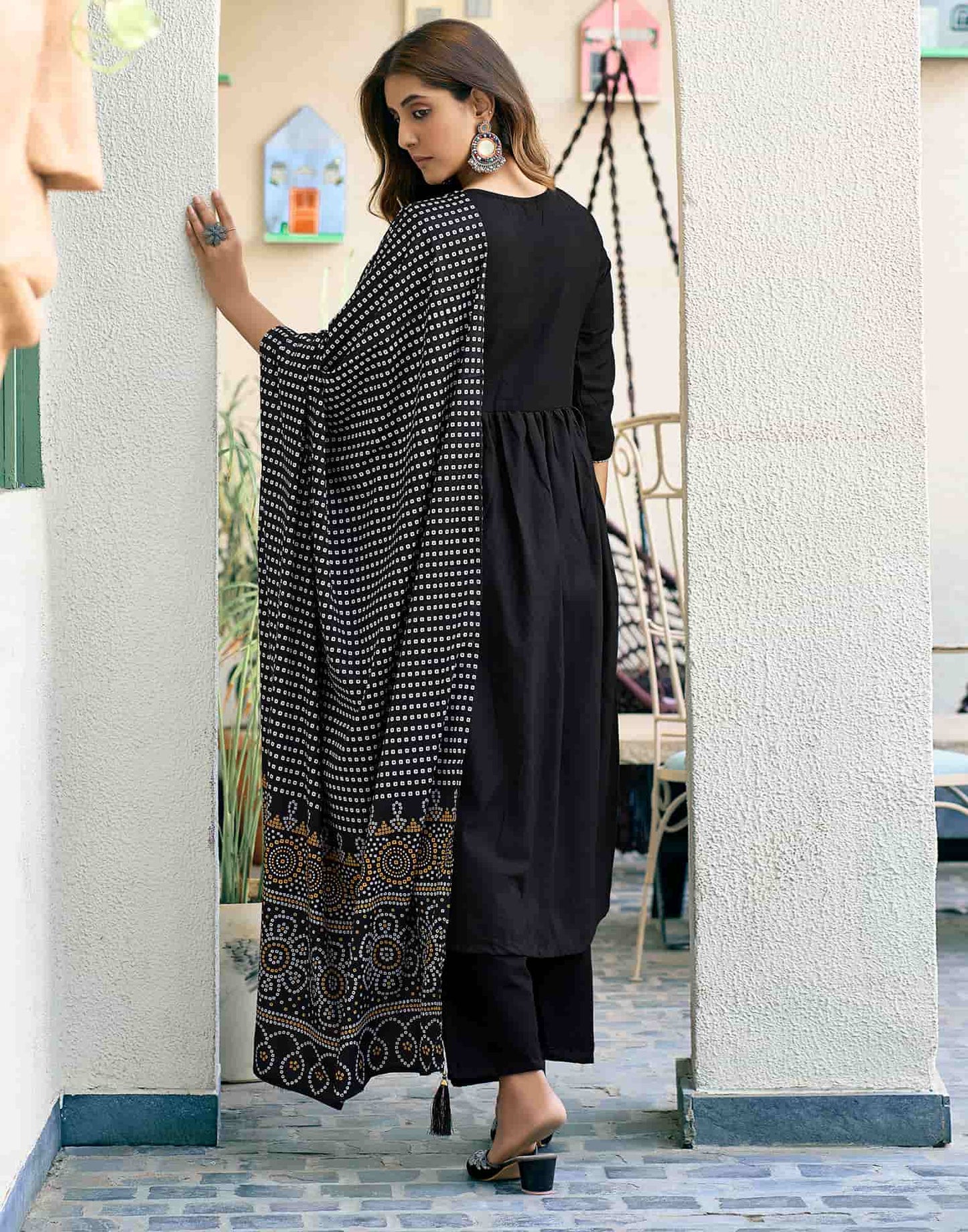 Cotton Blend Embroidered A-Line Kurta with Pant & Dupatta