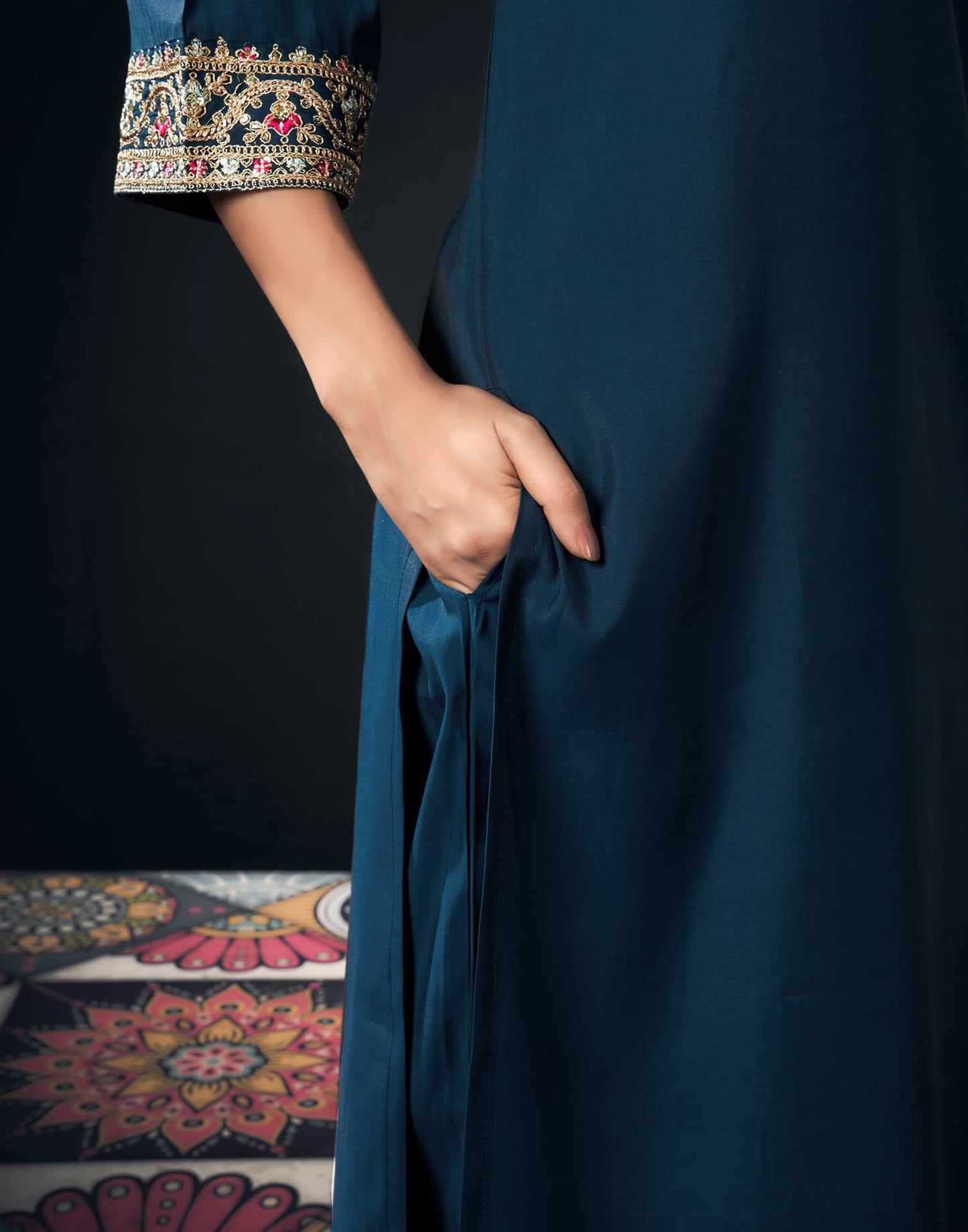 Rayon Blend Embroidered Straight Kurta with Pant & Dupatta