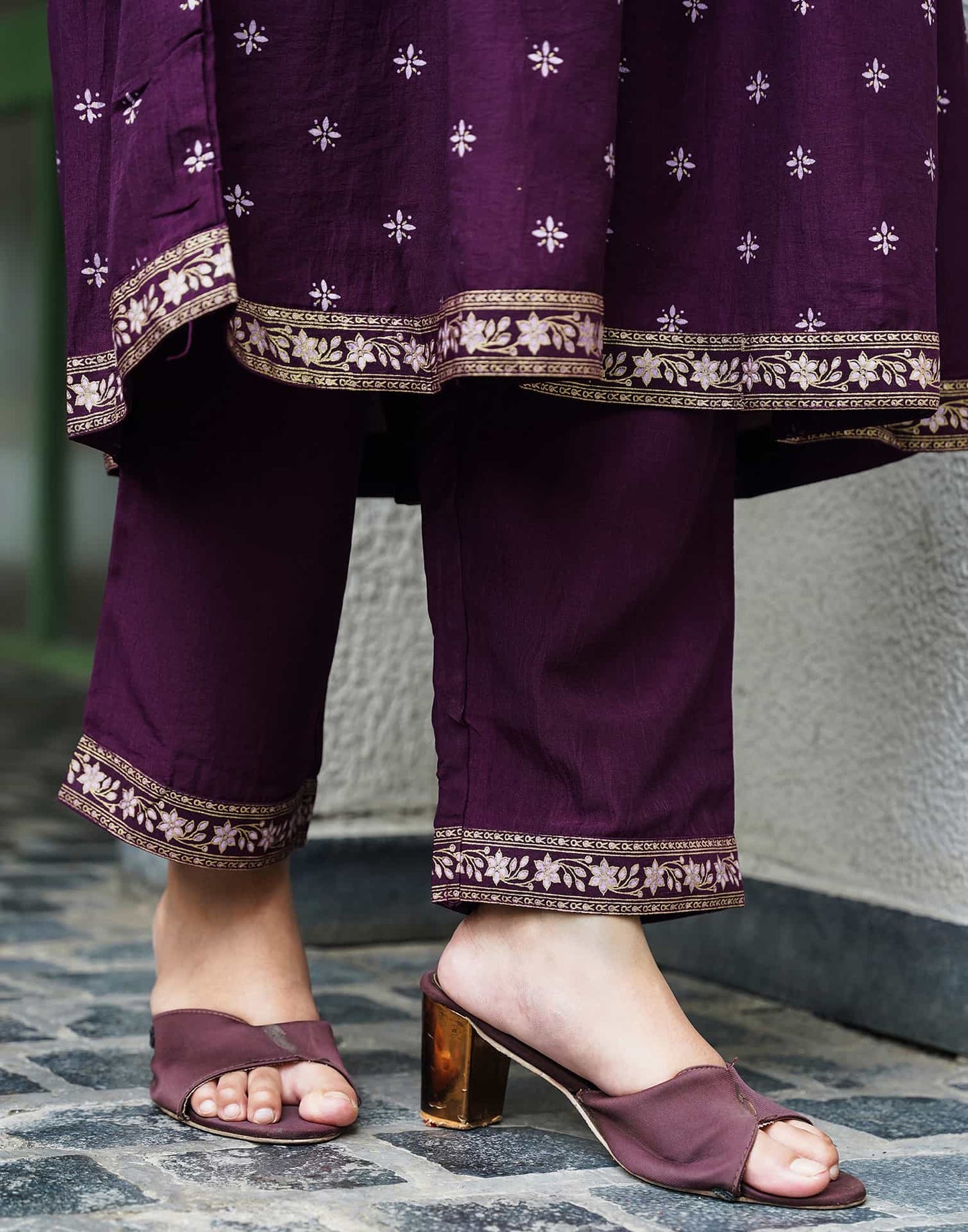 Silk Blend Foil Printed, Floral Printed and Printed Lace Anarkali Kurta with Pant & Dupatta
