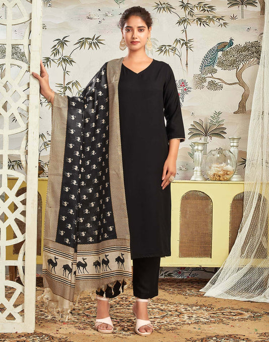Affordable budget friendly black rayon kurta set with dupatta