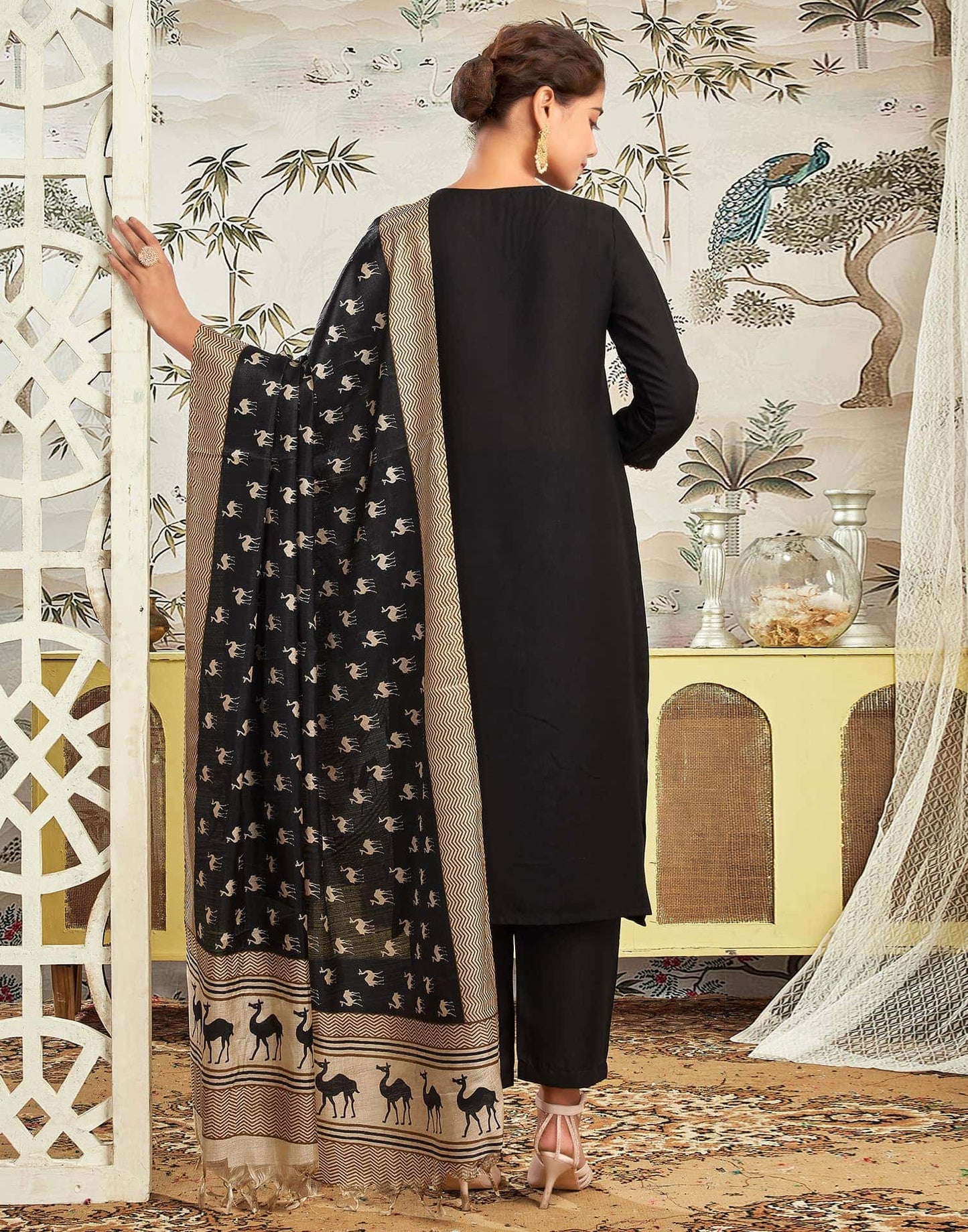 Affordable budget friendly black rayon kurta set