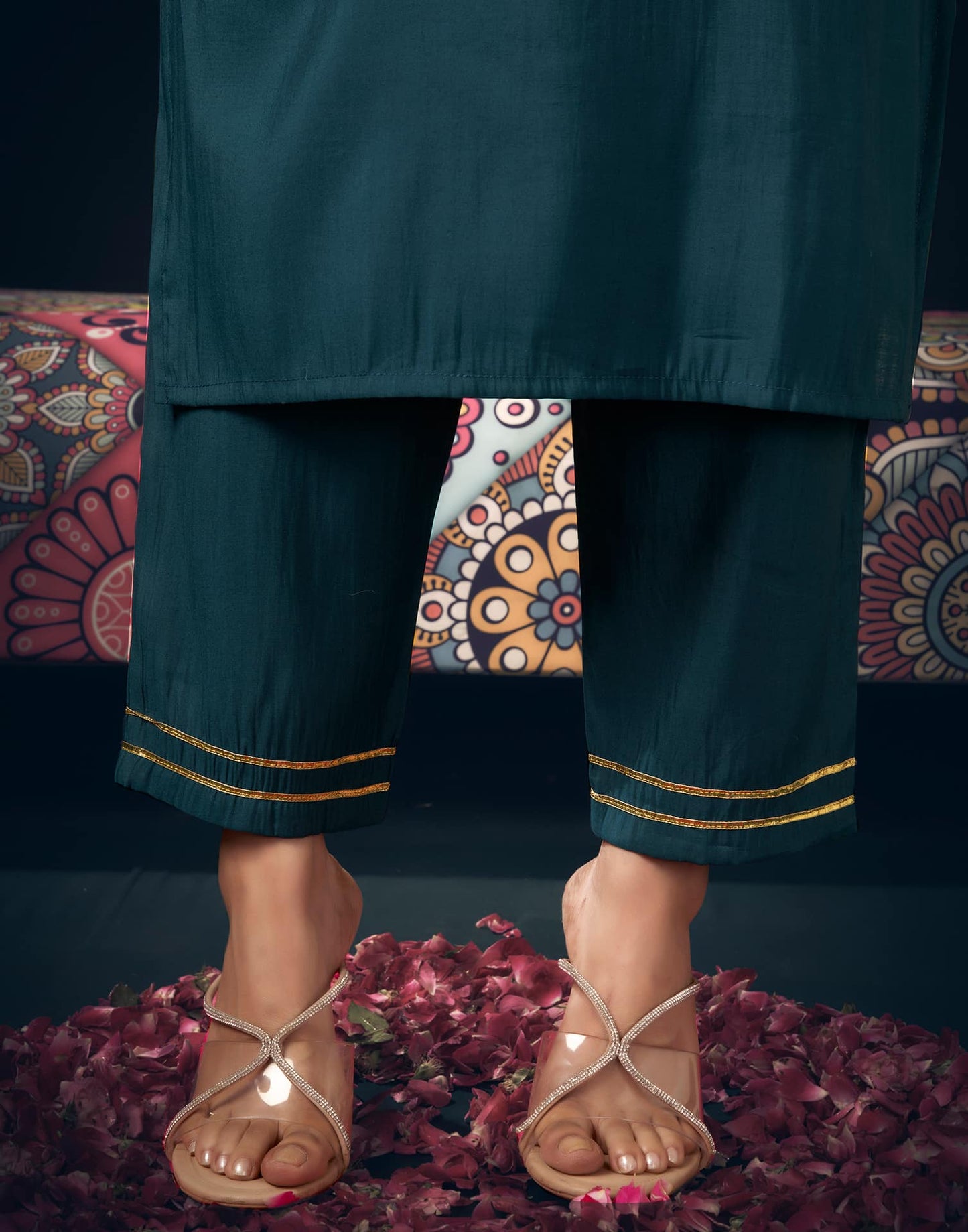Silk Blend Embroidered Straight Kurta with Pant & Dupatta
