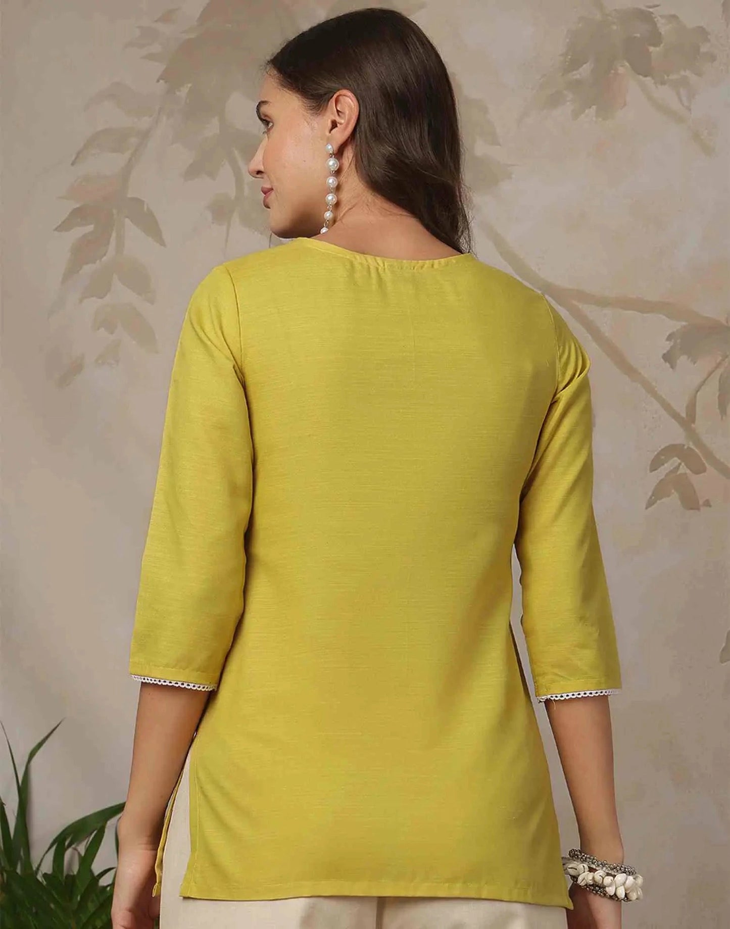 Cotton Blend Chikankari Straight Round Neck Short Kurti