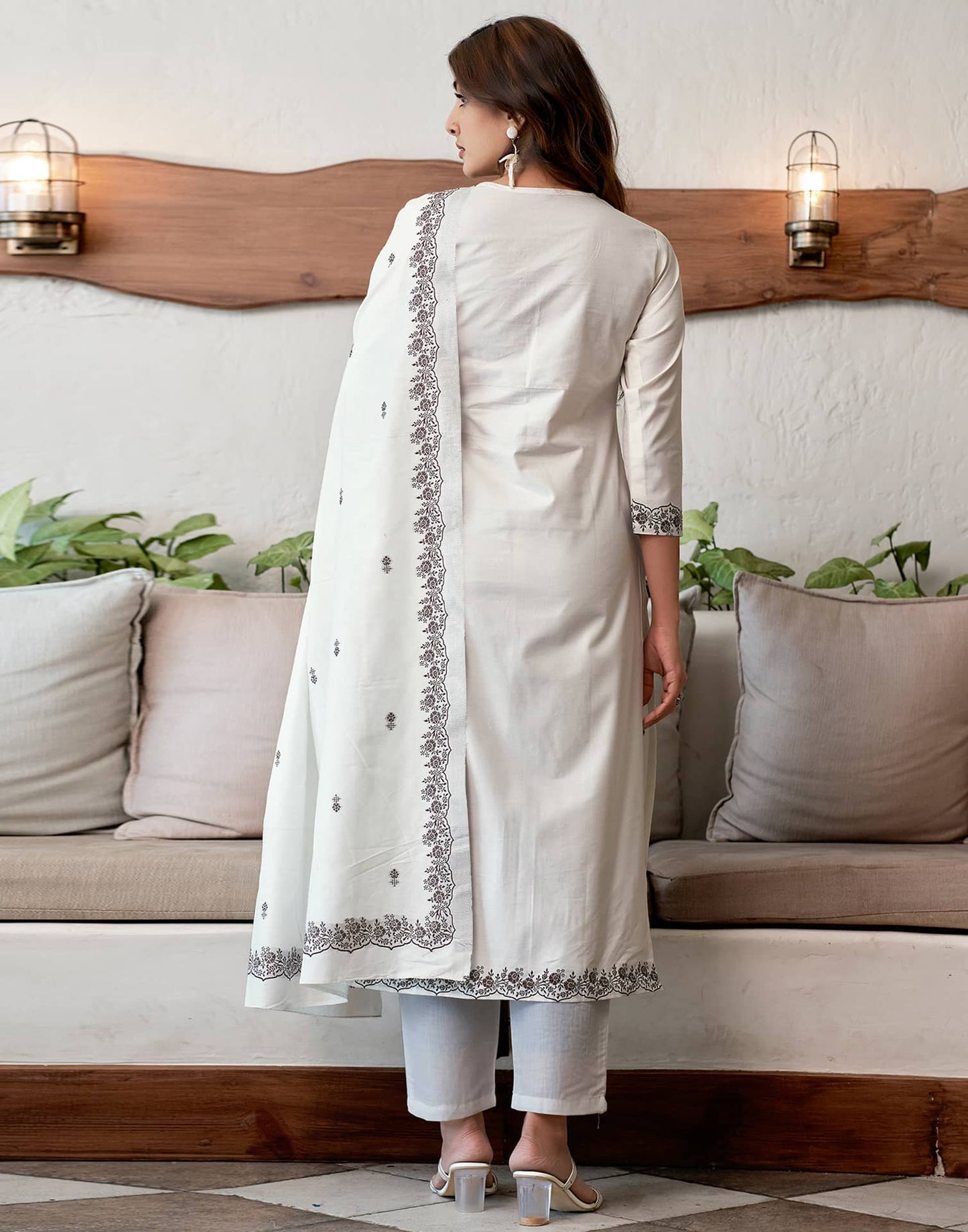 Cotton Solid and Jacquard A-Line Kurta with Pant & Dupatta