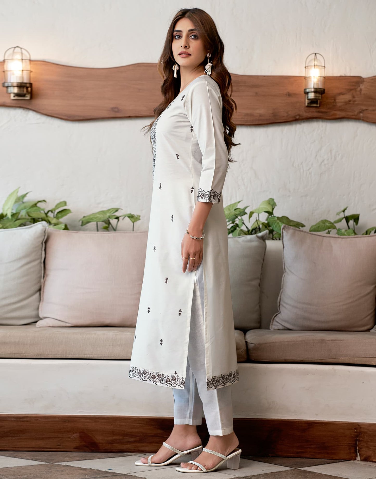 Cotton Solid and Jacquard A-Line Kurta with Pant & Dupatta