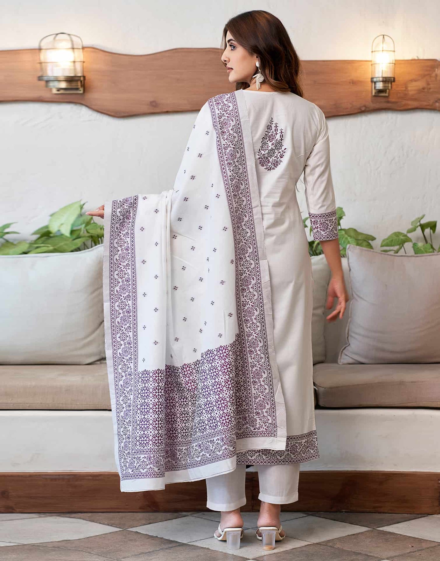 Cotton Solid and Jacquard A-Line Kurta with Pant & Dupatta