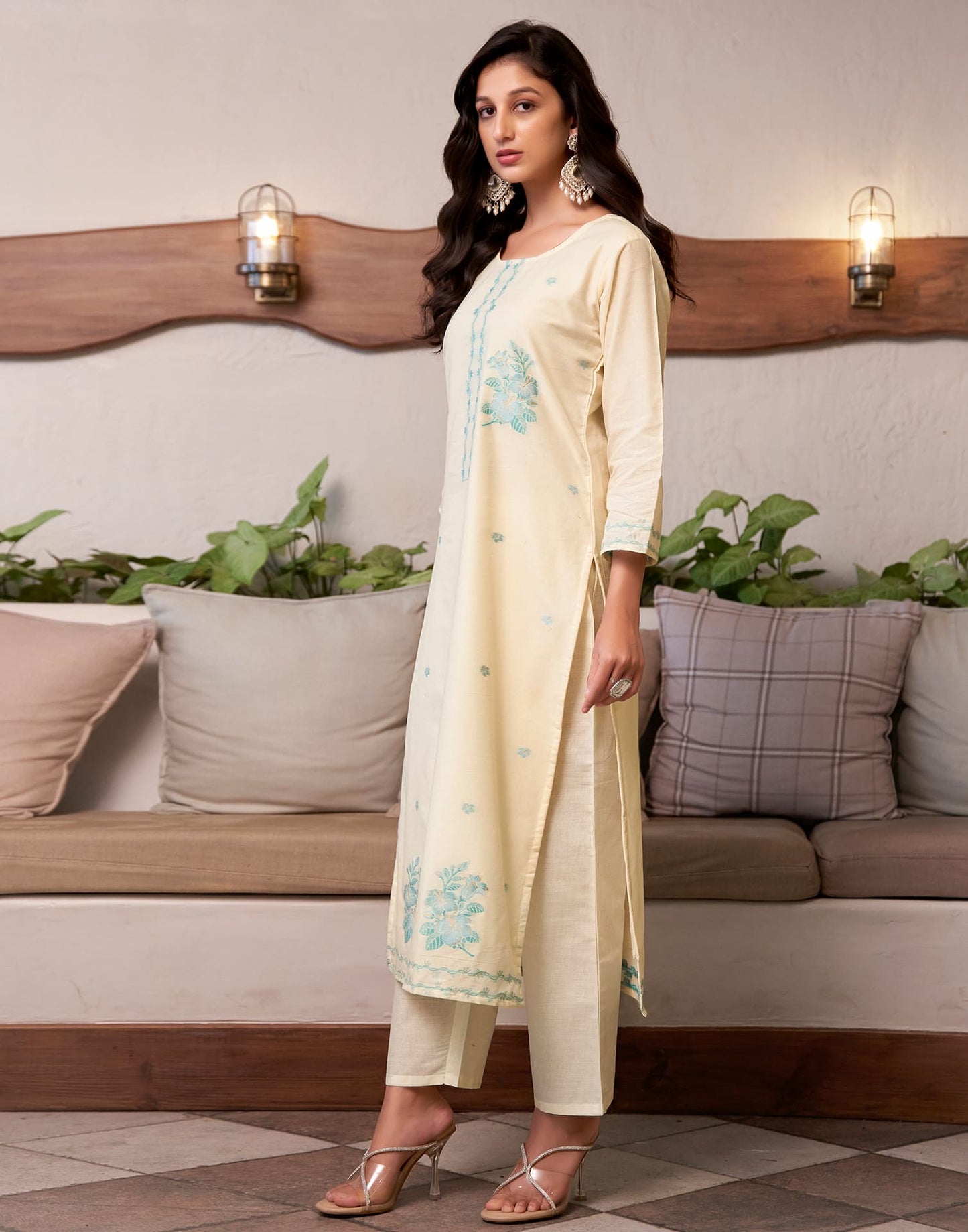 Cotton Solid and Jacquard A-Line Kurta with Pant & Dupatta