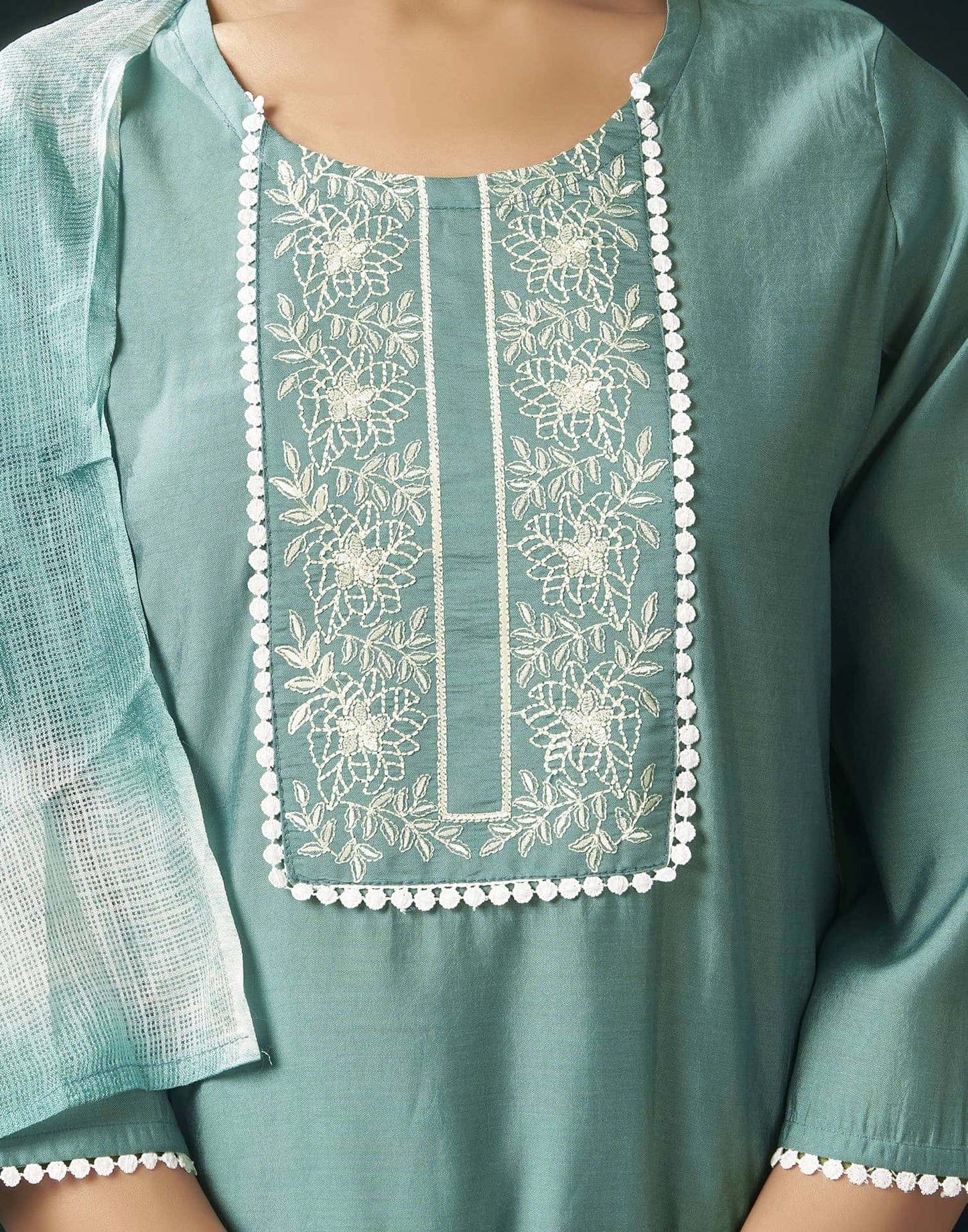 Rayon Blend Embroidered Straight Kurta with Pant & Dupatta