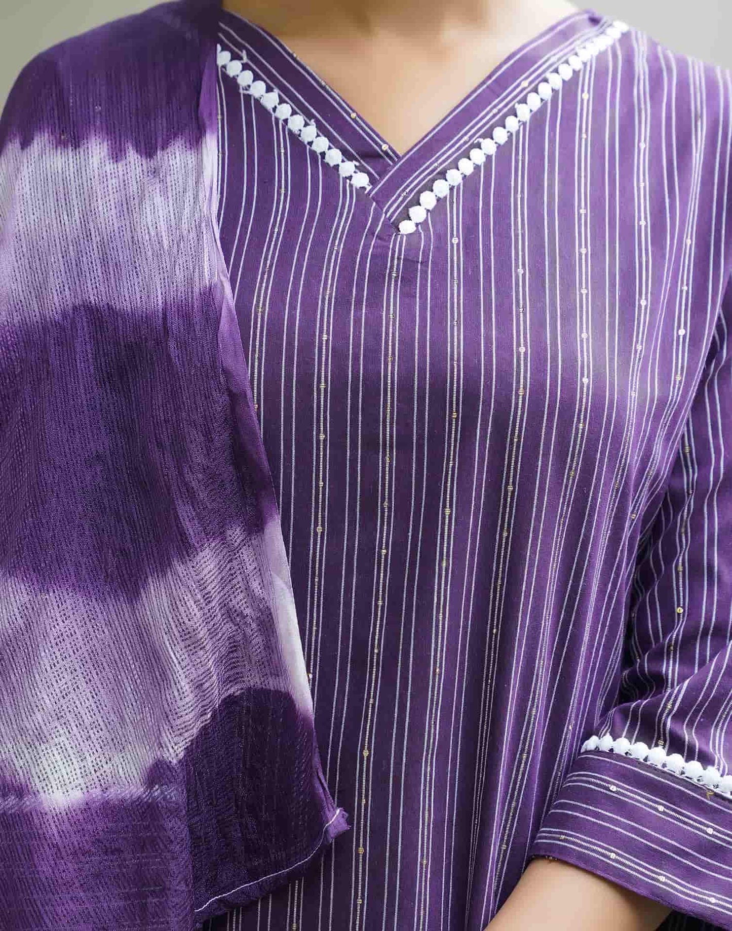 Cotton Sequins Work and Woven A-Line Kurta with Pant & Dupatta