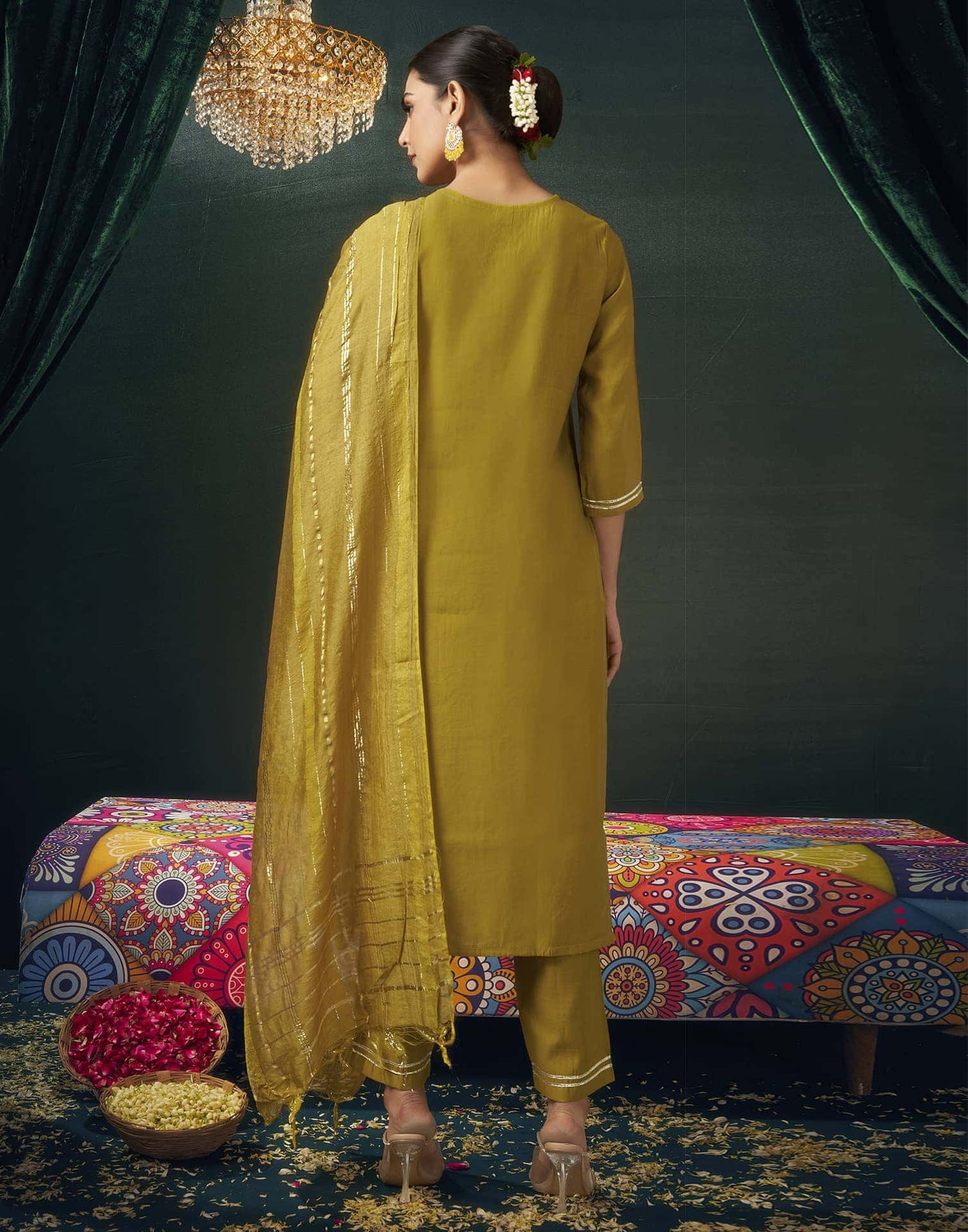 Chanderi Solid Straight Kurta with Pant & Dupatta
