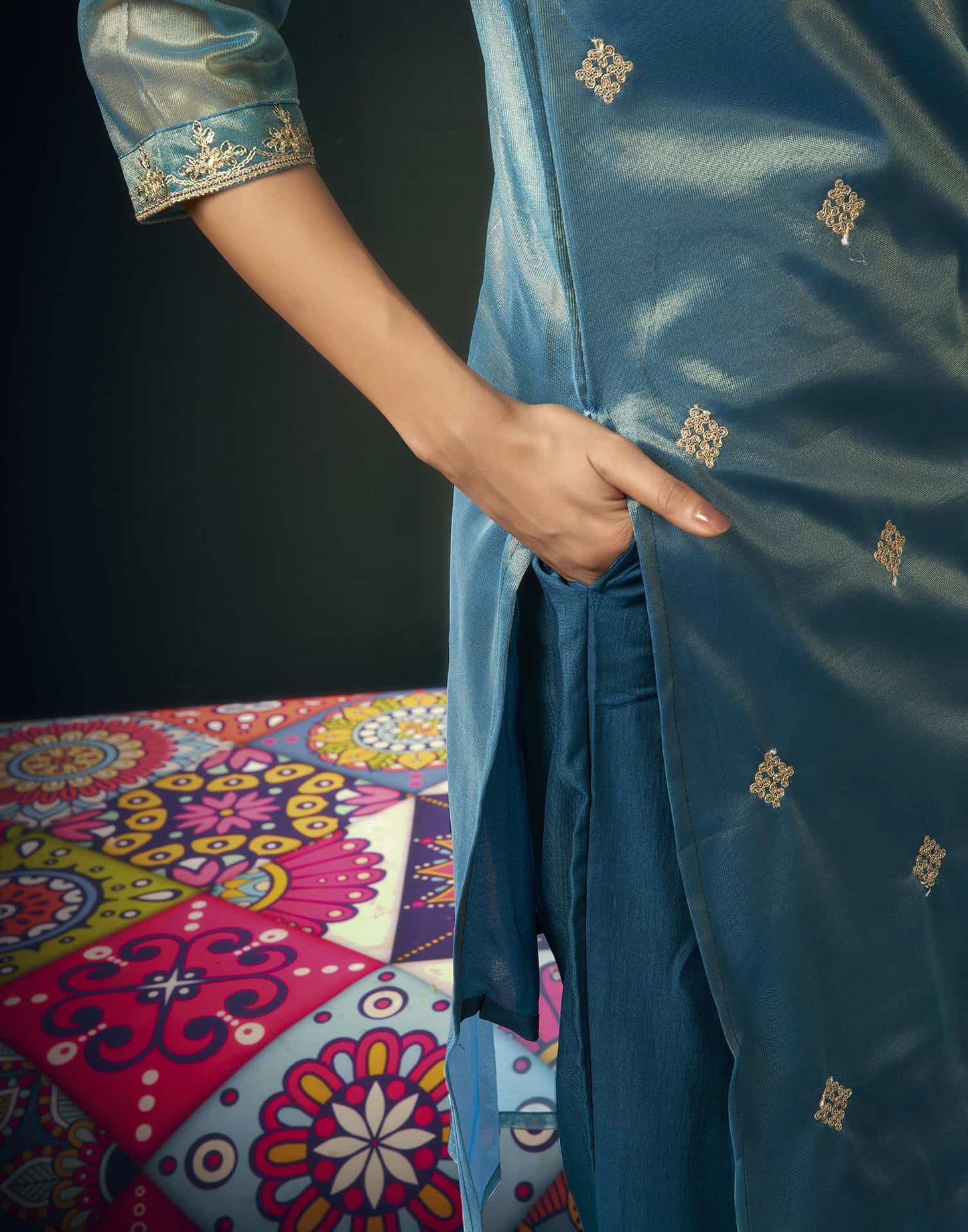 Net Sequins, Embroidery and Embroidery Lace Straight Kurta with Pant & Dupatta