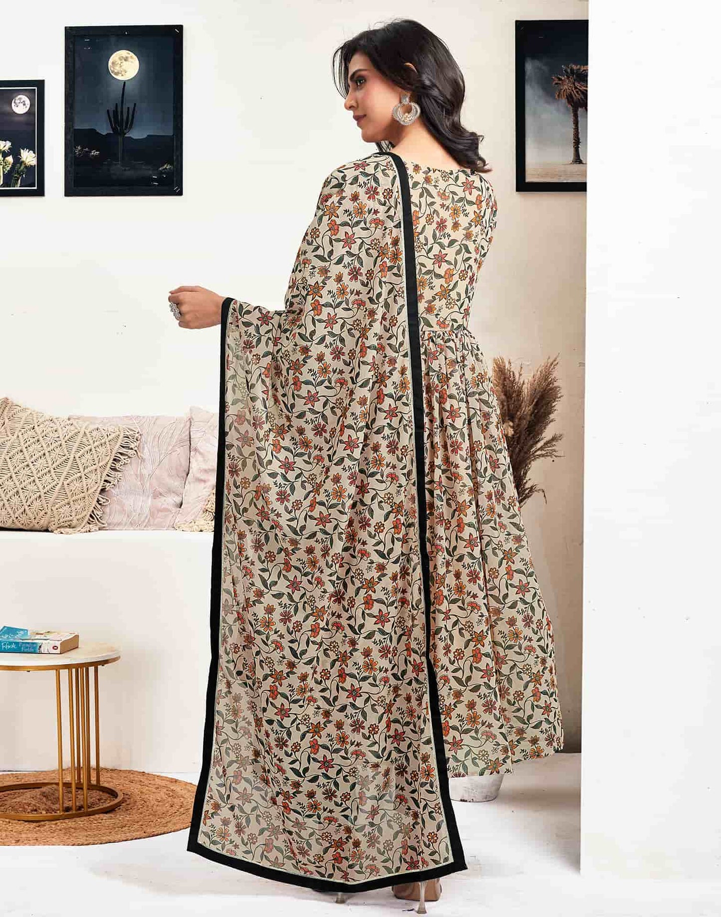 Georgette Printed Flared Kurta with Pant & Dupatta