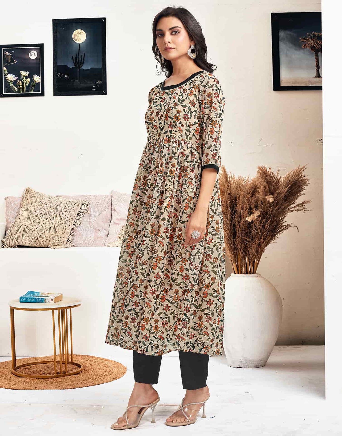 Georgette Printed Flared Kurta with Pant & Dupatta