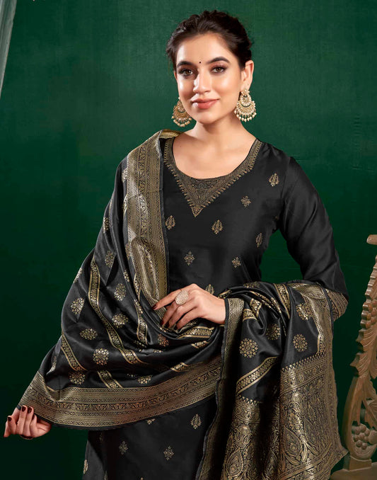 Silk Blend Jacquard Work Straight Kurta with Pant & Dupatta