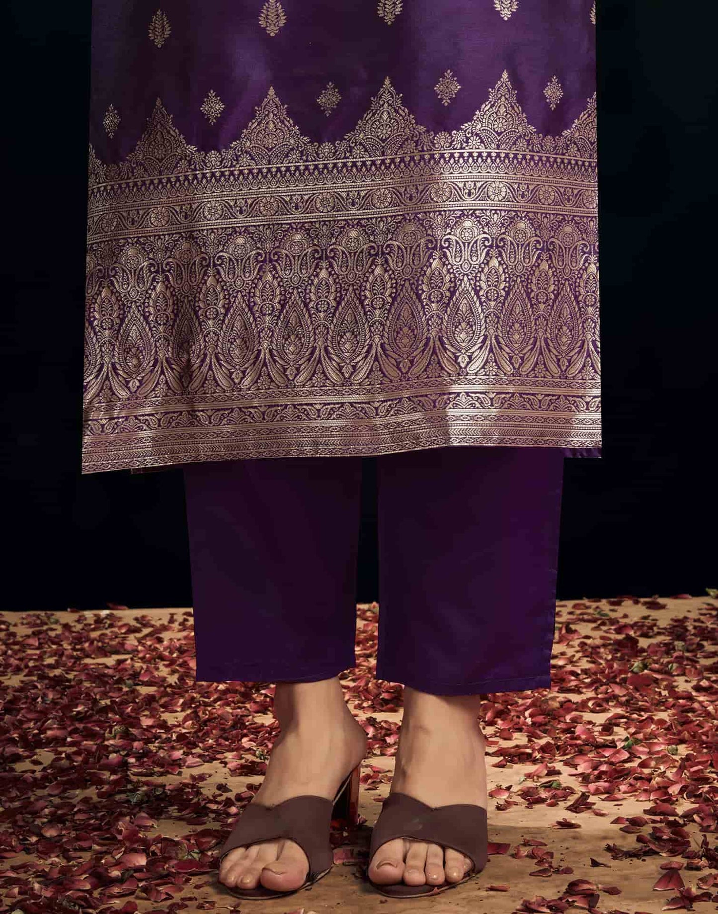 Silk Blend Jacquard Work Straight Kurta with Pant & Dupatta