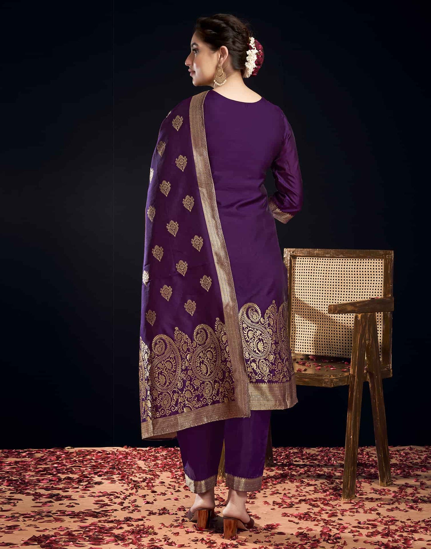 Silk Blend Jacquard Work Straight Kurta with Pant & Dupatta
