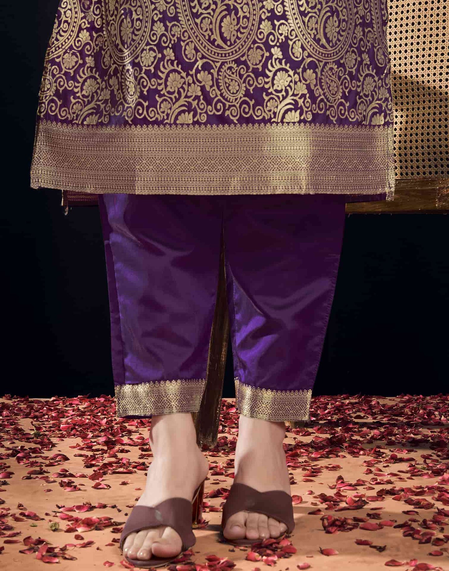 Silk Blend Jacquard Work Straight Kurta with Pant & Dupatta