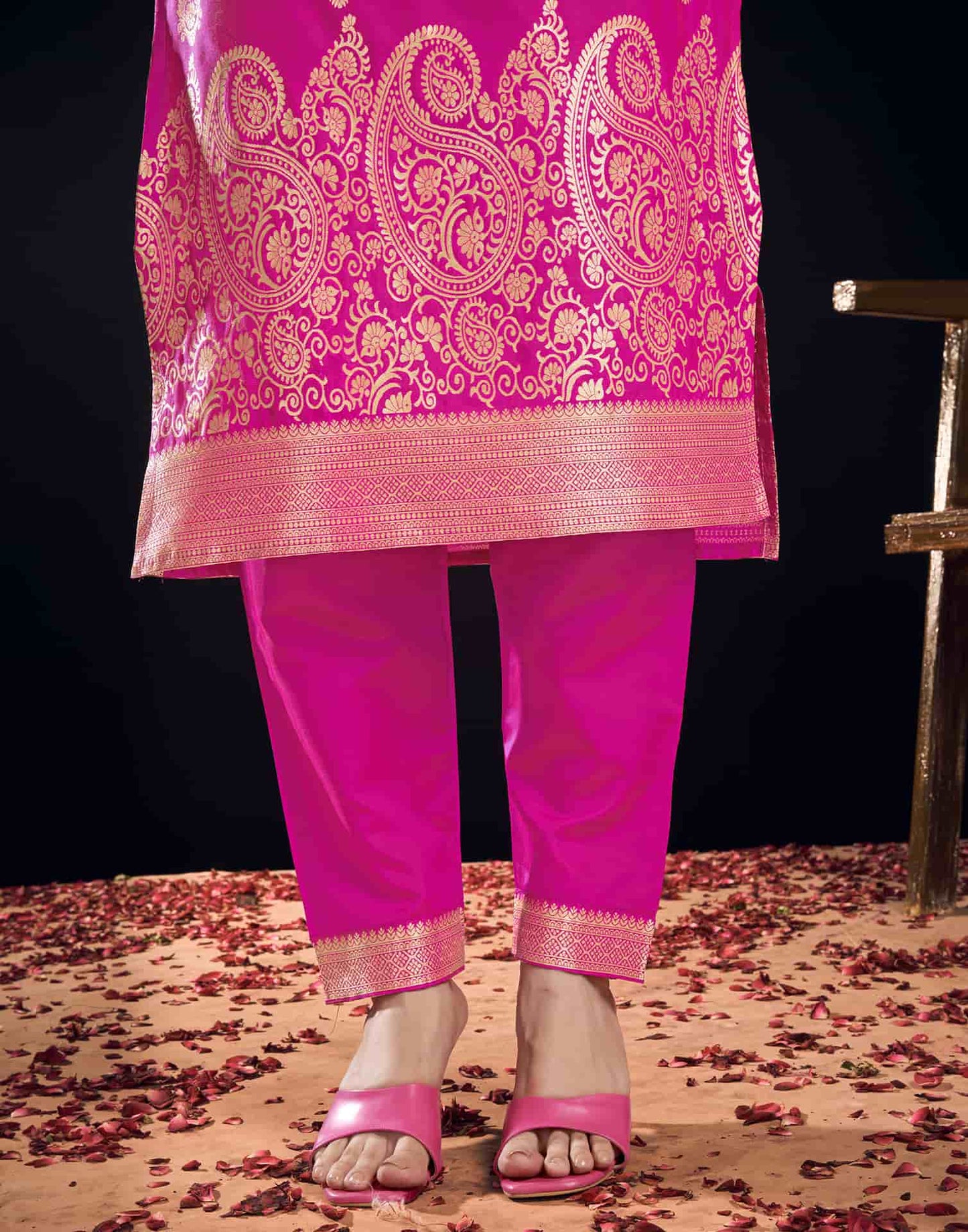 Silk Blend Jacquard Work Straight Kurta with Pant & Dupatta