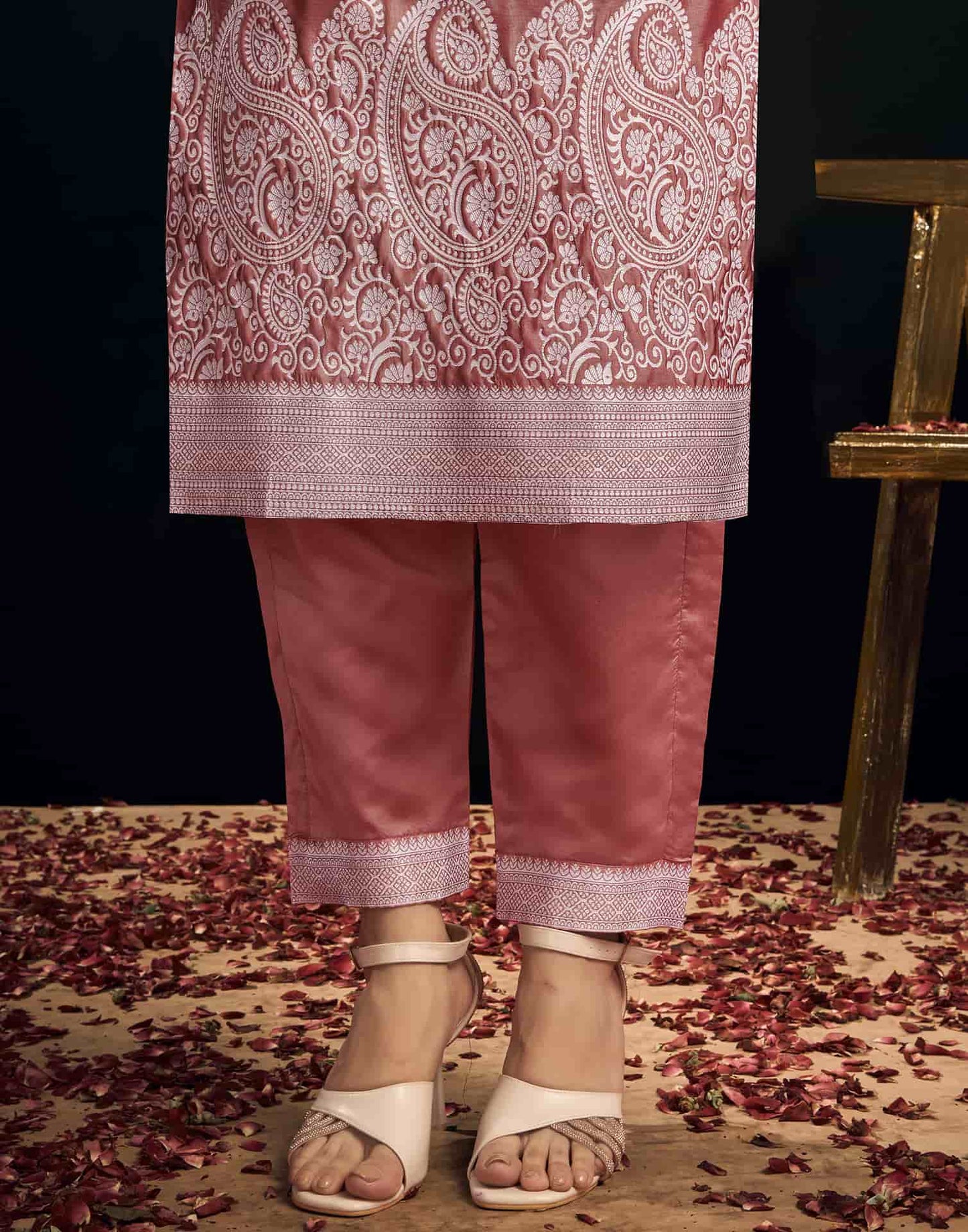 Silk Blend Jacquard Work Straight Kurta with Pant & Dupatta