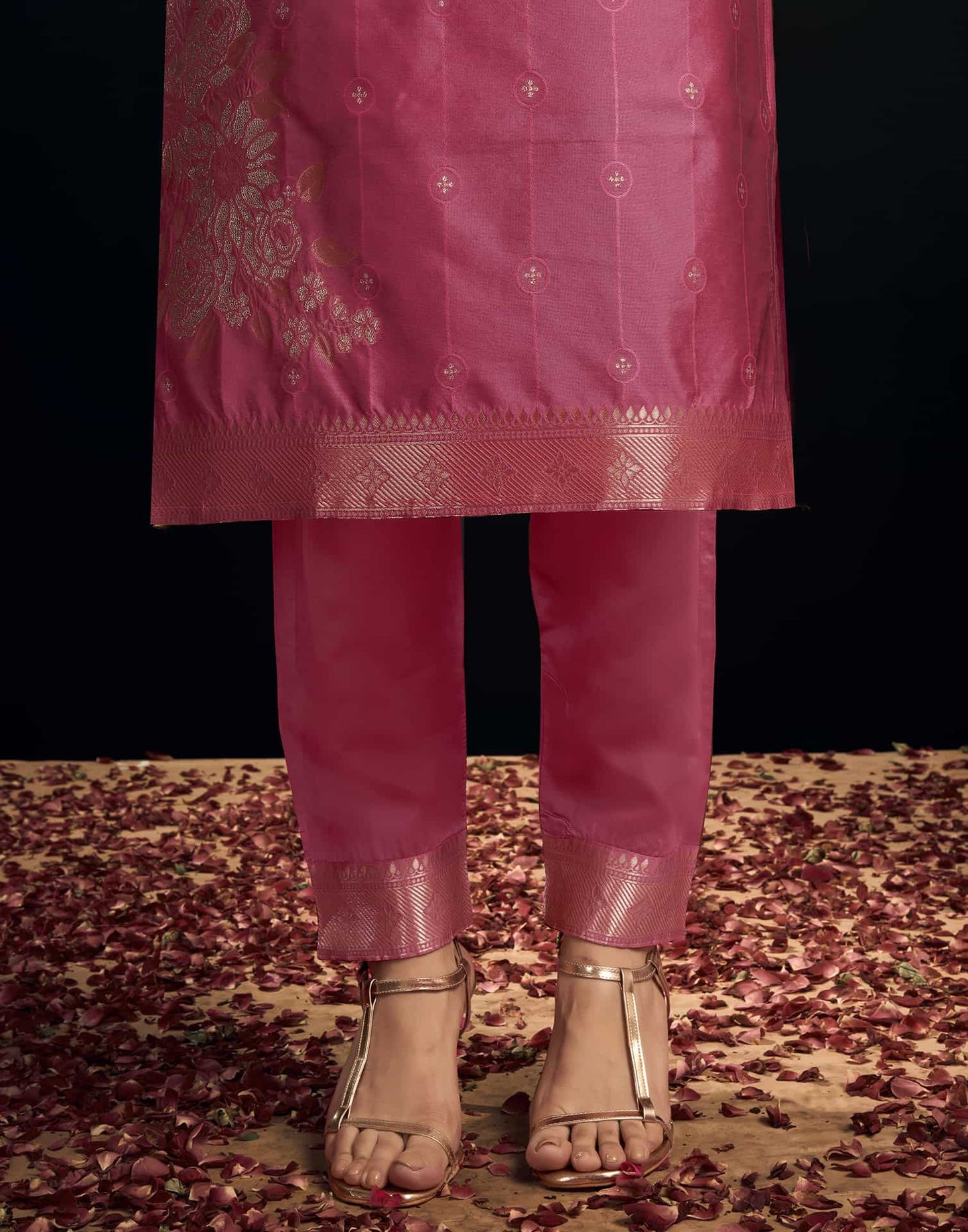 Silk Blend Jacquard Work Straight Kurta with Pant & Dupatta