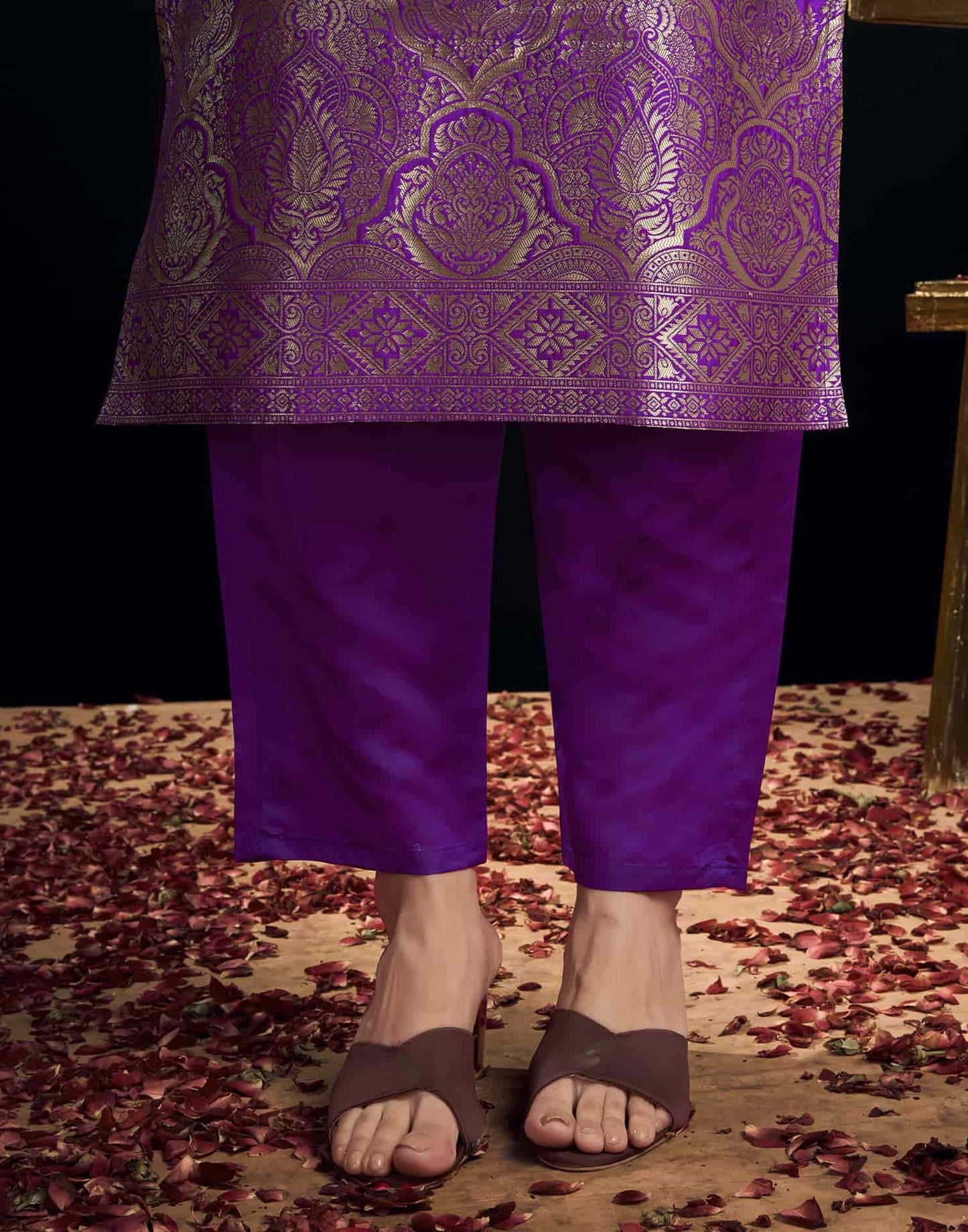 Silk Blend Jacquard Work Straight Kurta with Pant & Dupatta
