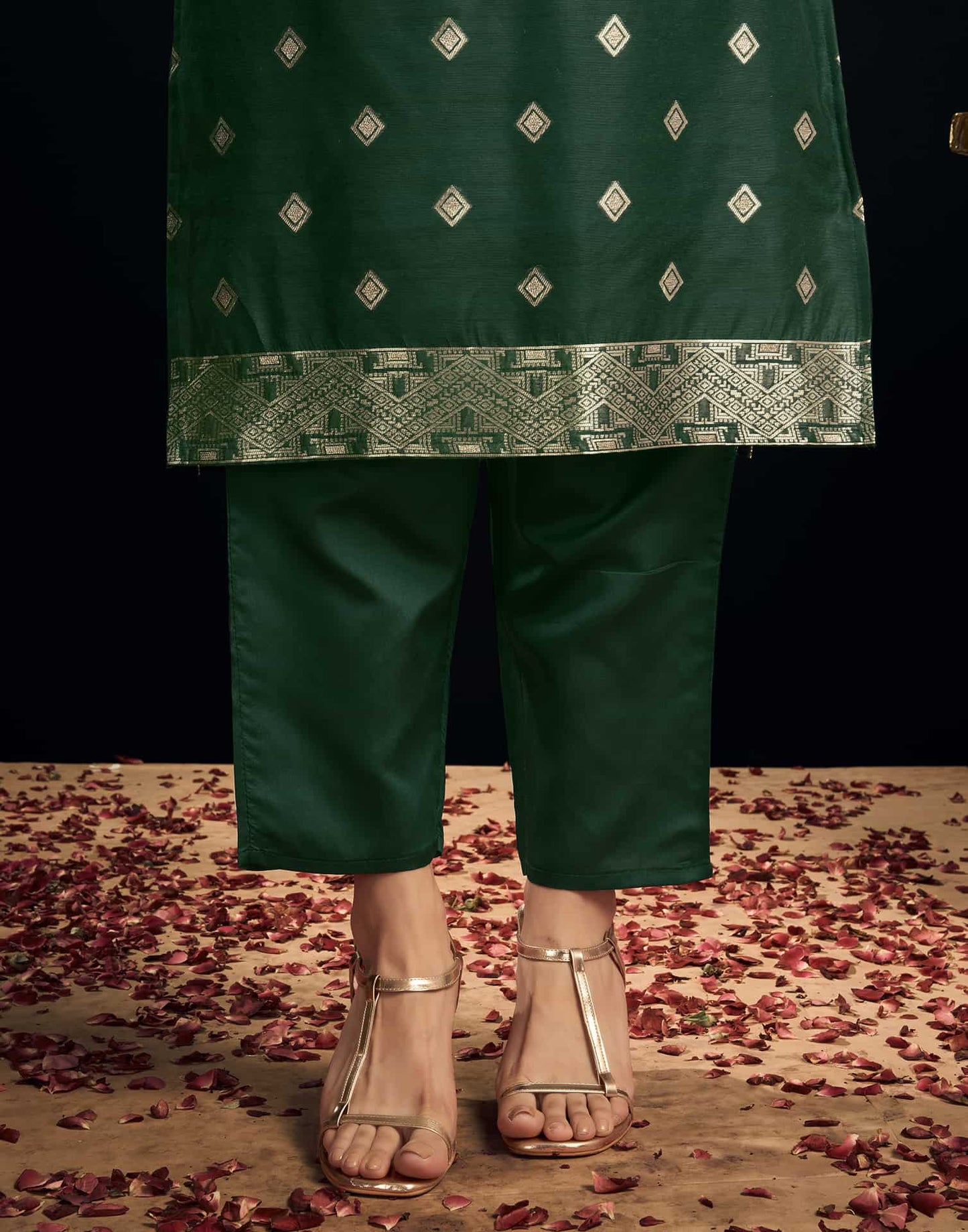 Silk Blend Jacquard Work Straight Kurta with Pant & Dupatta