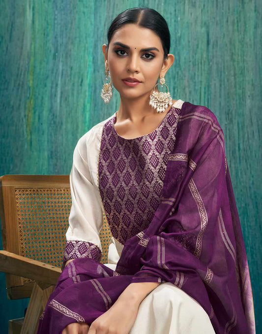 Silk Blend Woven Straight Kurta with Pant & Dupatta