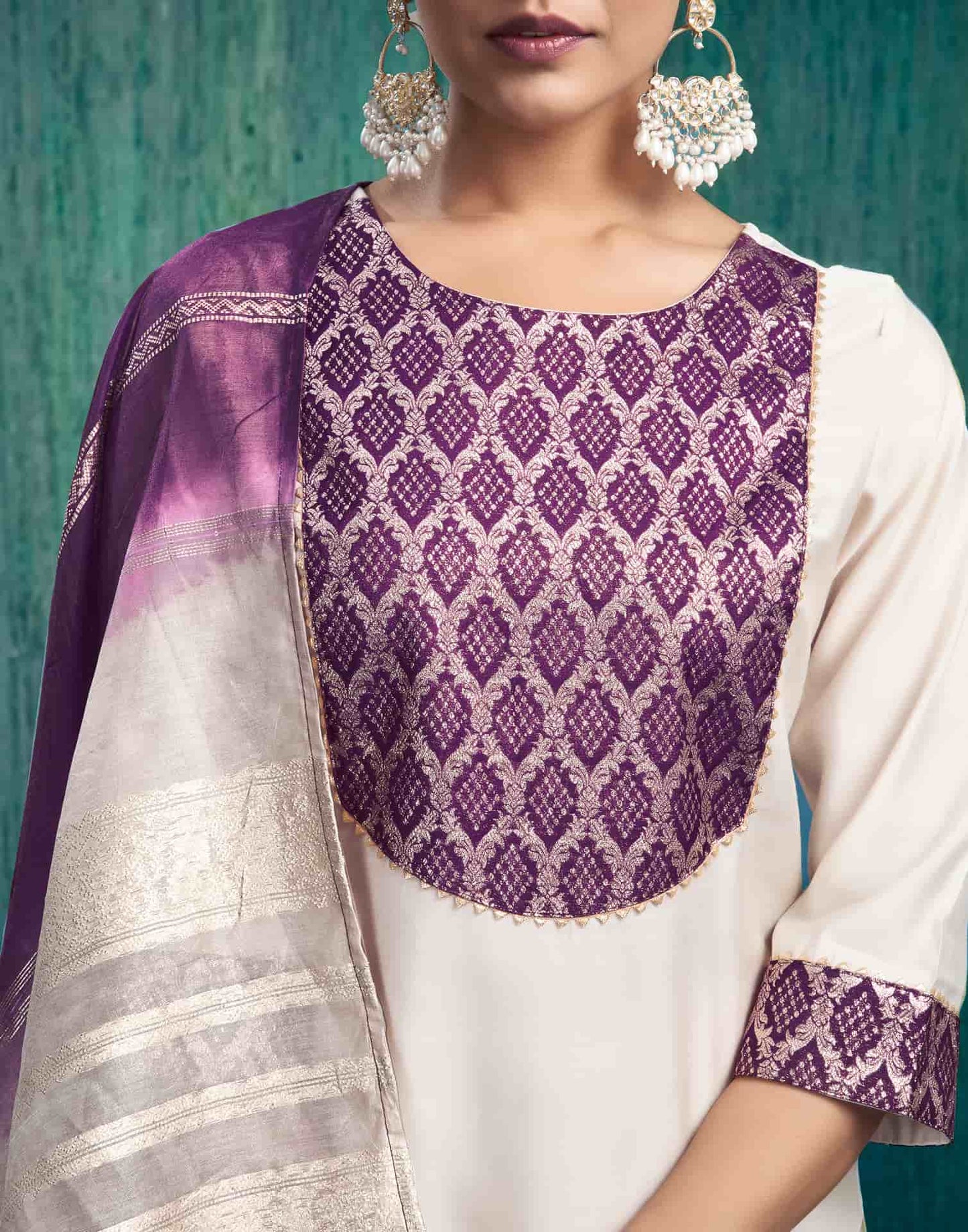 Silk Blend Woven Straight Kurta with Pant & Dupatta