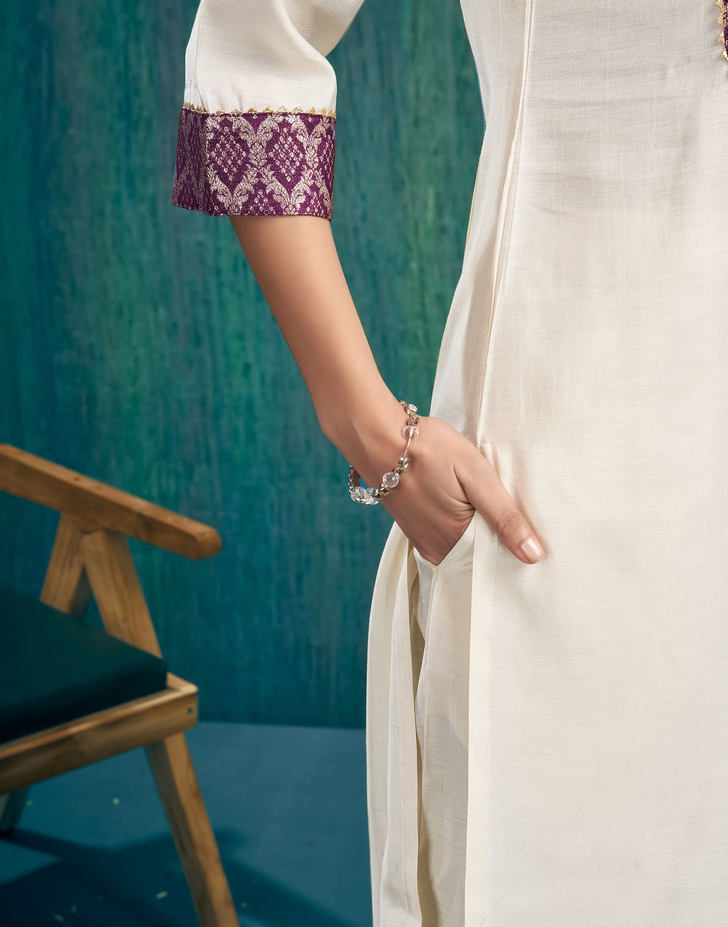Silk Blend Woven Straight Kurta with Pant & Dupatta