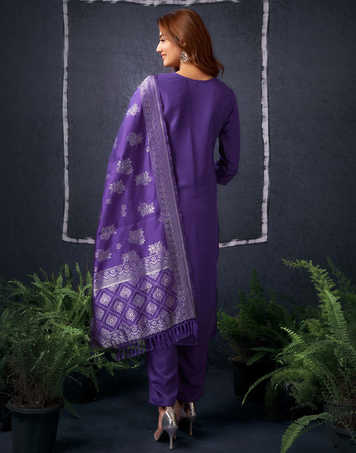 Cotton Blend Sequence, Embroidery Straight Kurta with Pant & Dupatta
