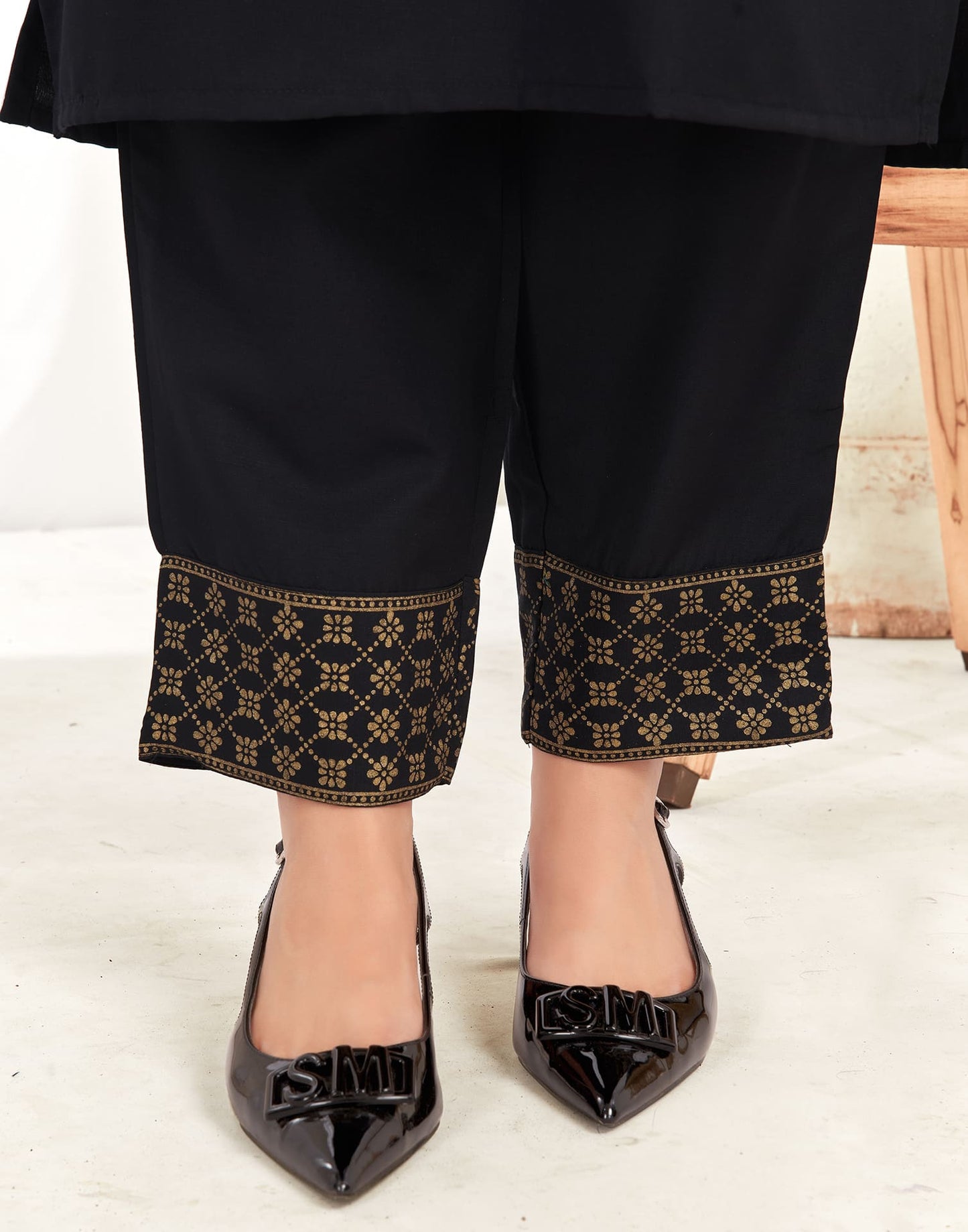 Cotton Blend Sequence Embroidery, Foil Print and Gota Lace Straight Kurta with Pant & Dupatta